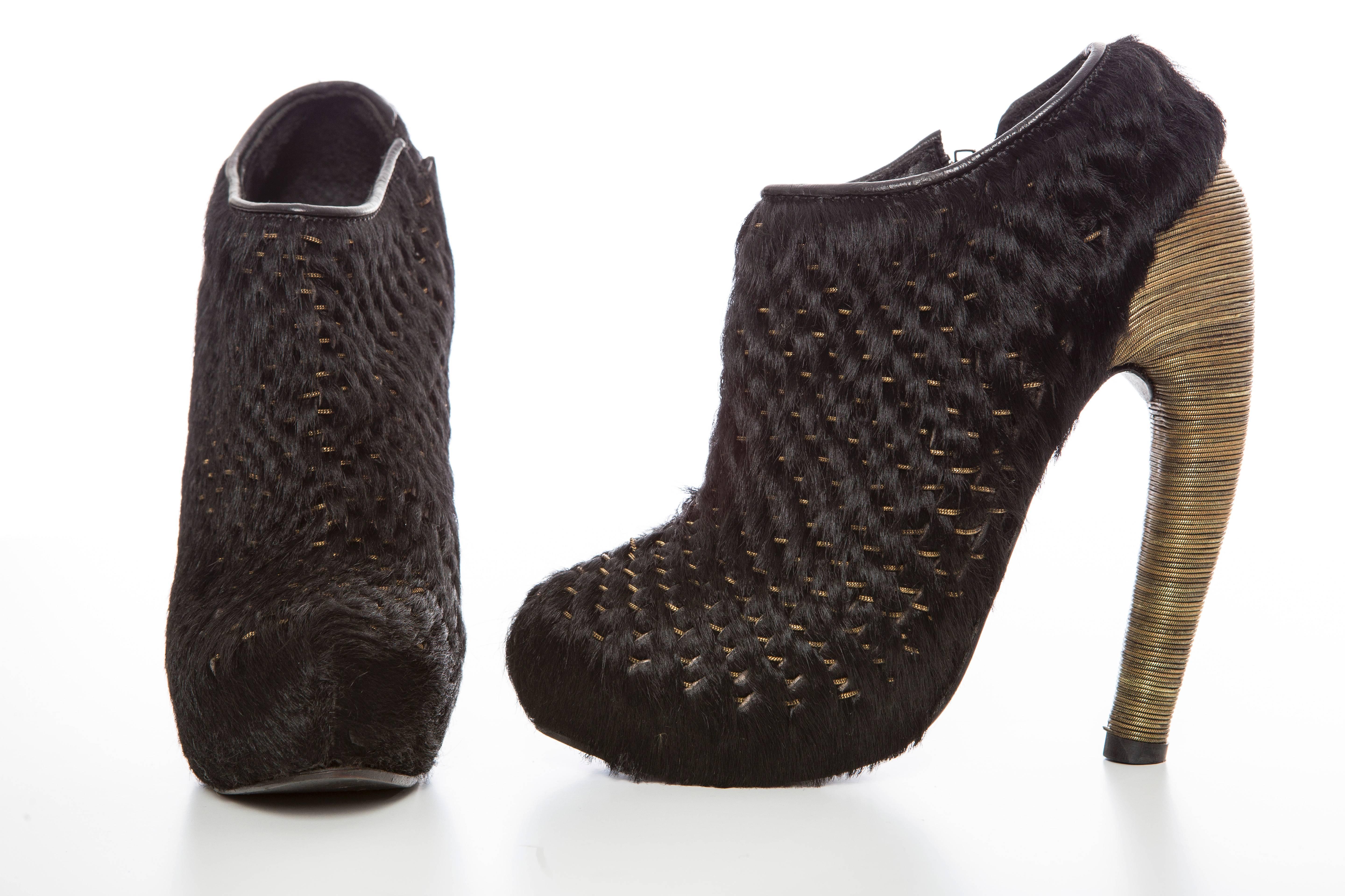 Iris Van Herpen Handmade Black Pony Hair Boots With Snake Chain Heels, Fall 2014 4