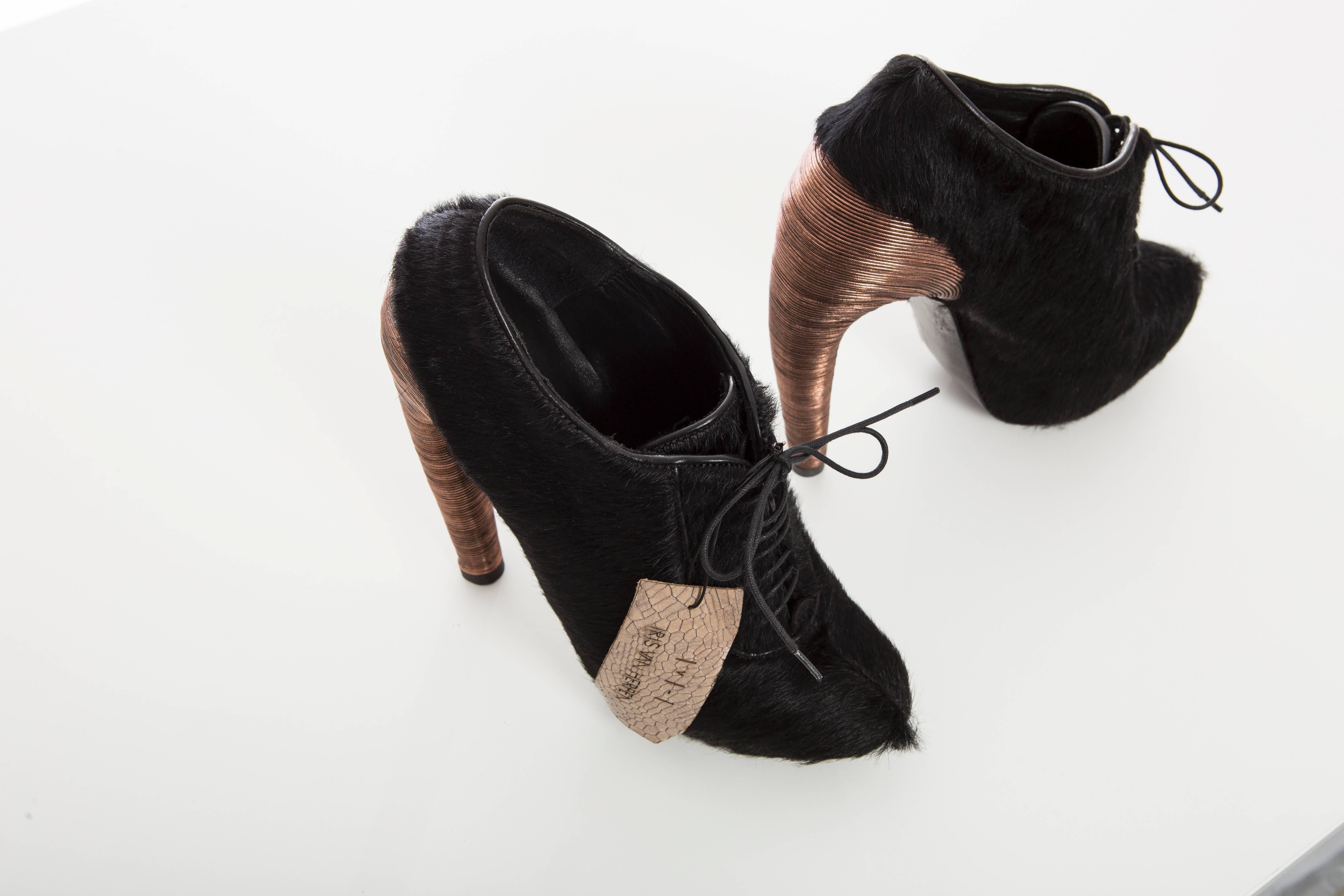 Iris Van Herpen Black Lace - Up Pony Hair Boots Snake Chain Heels, Fall 2014 4