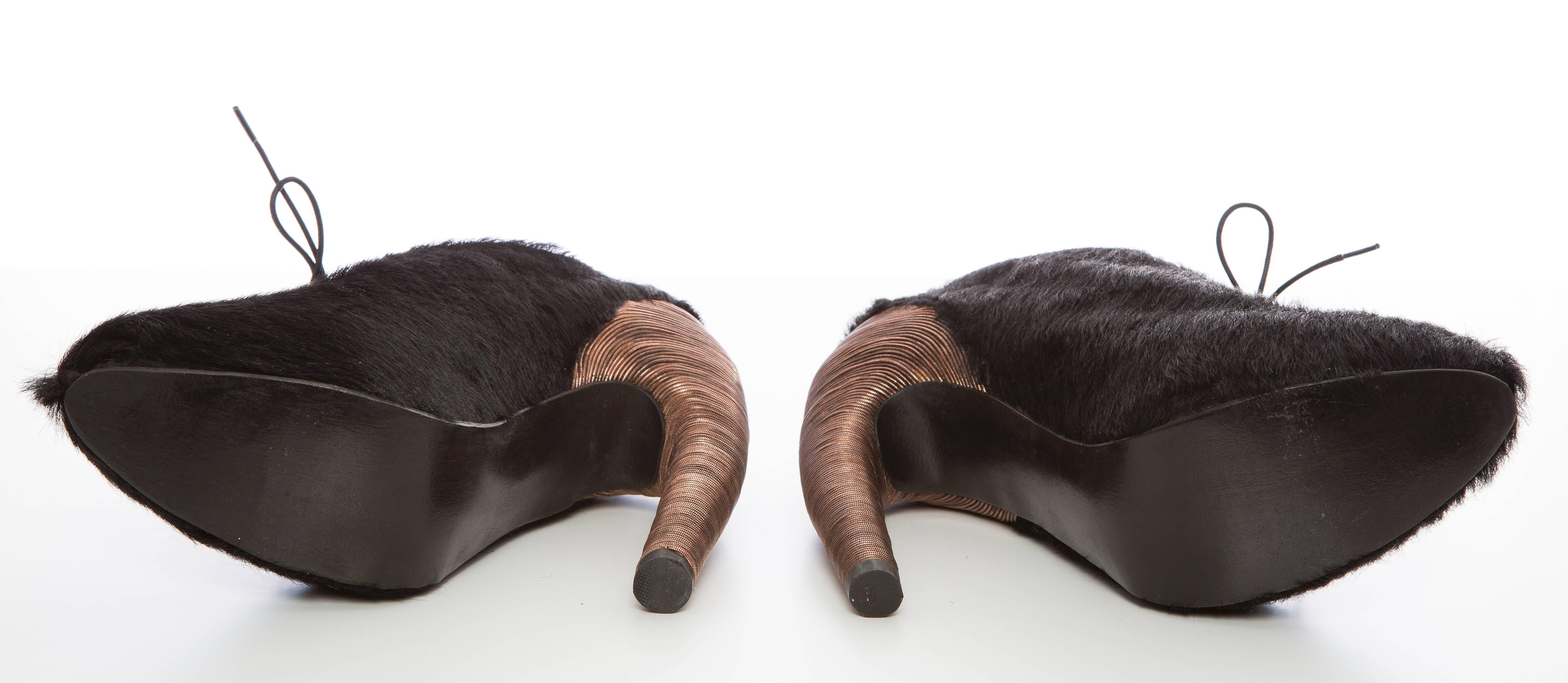 Iris Van Herpen Black Lace - Up Pony Hair Boots Snake Chain Heels, Fall 2014 5