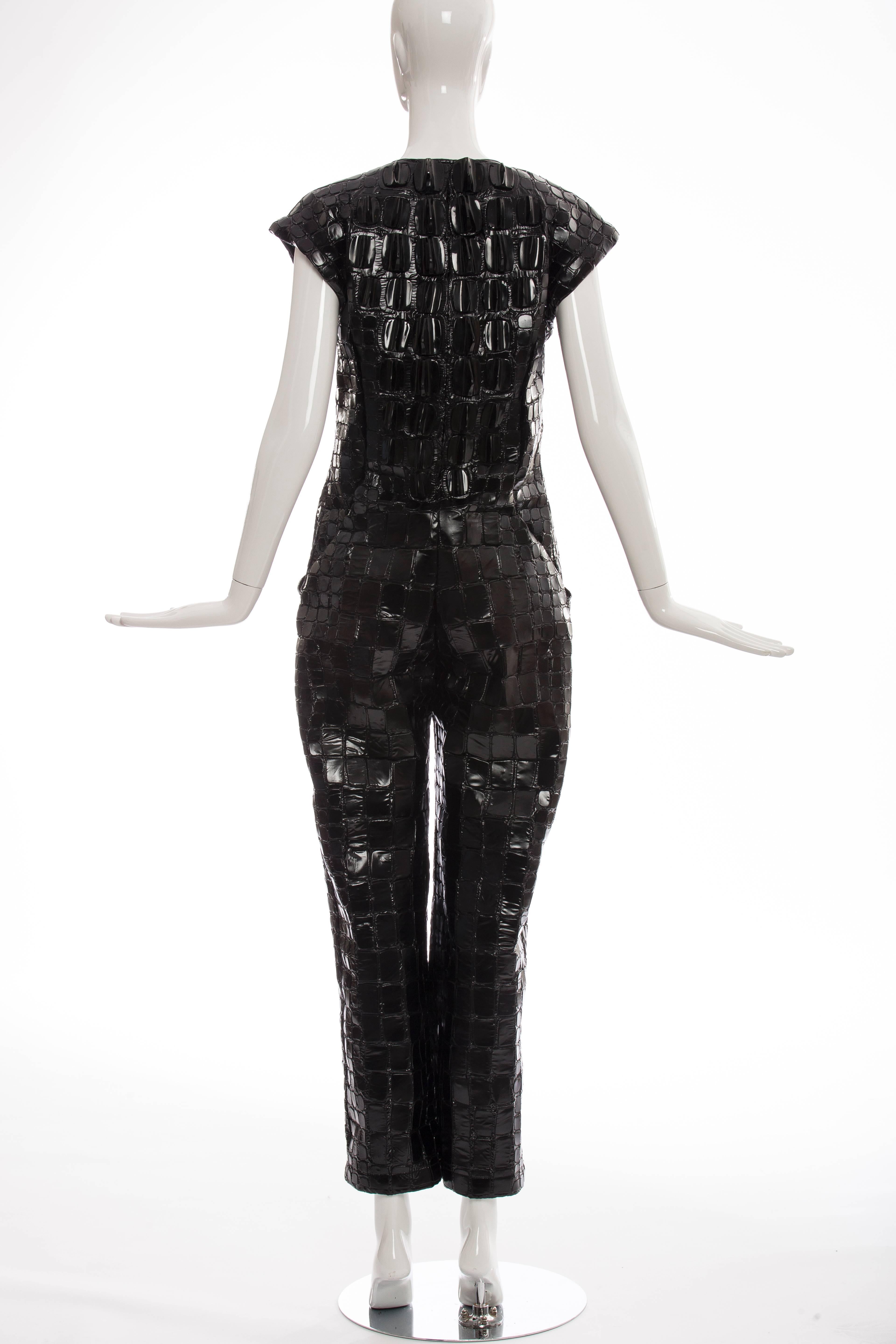 Black K T Z  Jumpsuit With Nylon Embroidered 3D Crocodile Skin, Spring 2015  For Sale