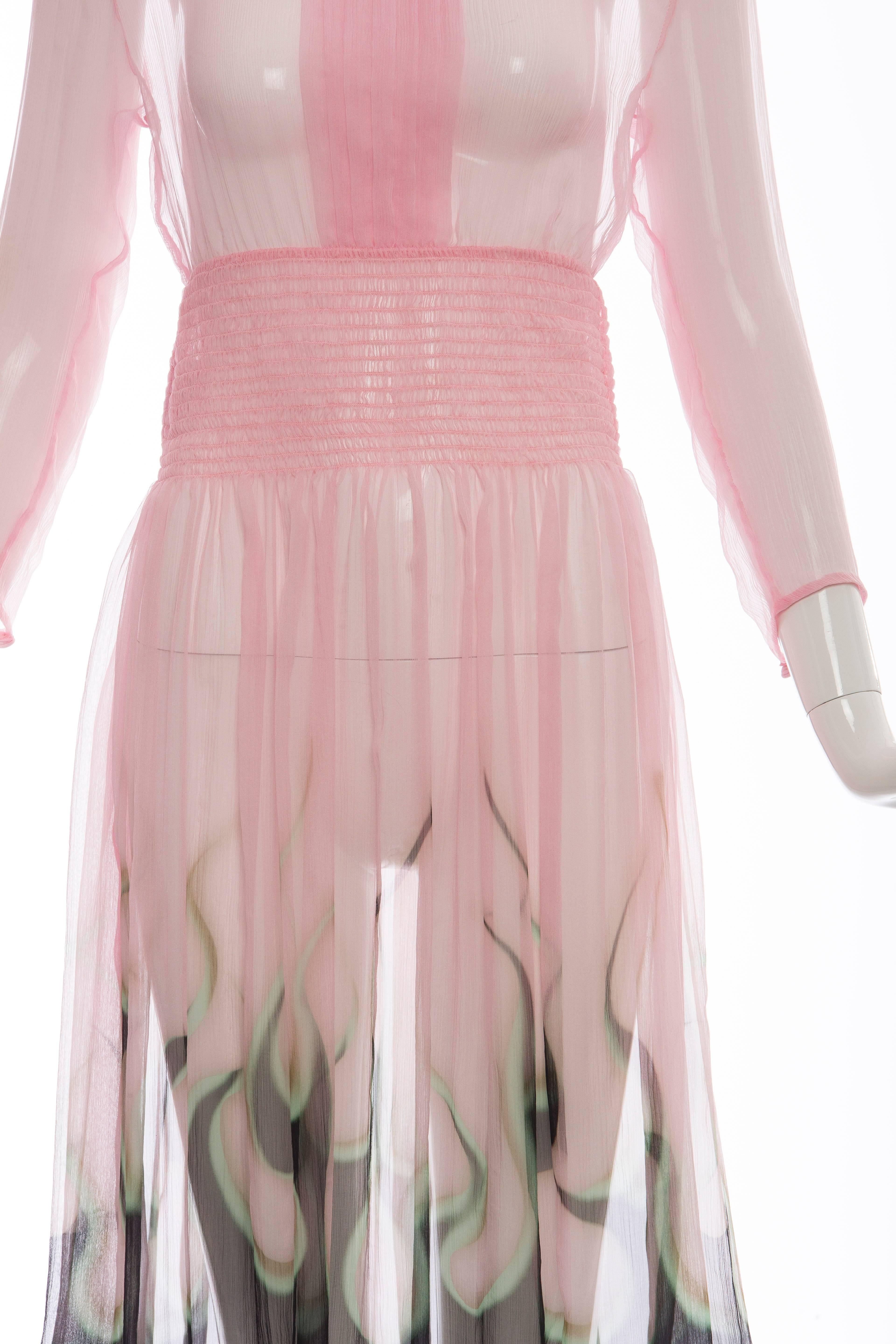 Beige Prada Pink Silk Chiffon Dress With Flame Print At Hem, Spring 2012