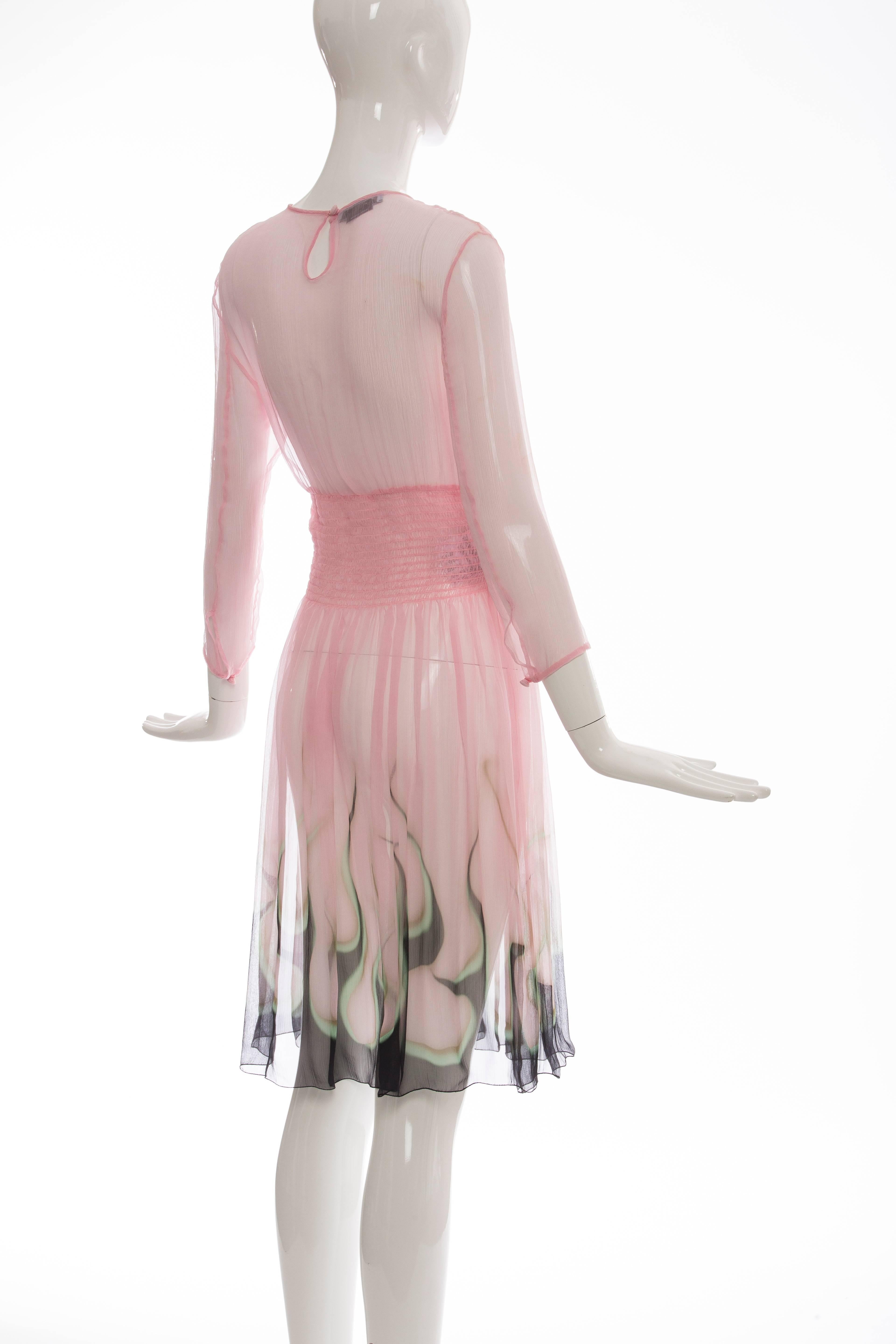 Prada Pink Silk Chiffon Dress With Flame Print At Hem, Spring 2012 In Excellent Condition In Cincinnati, OH