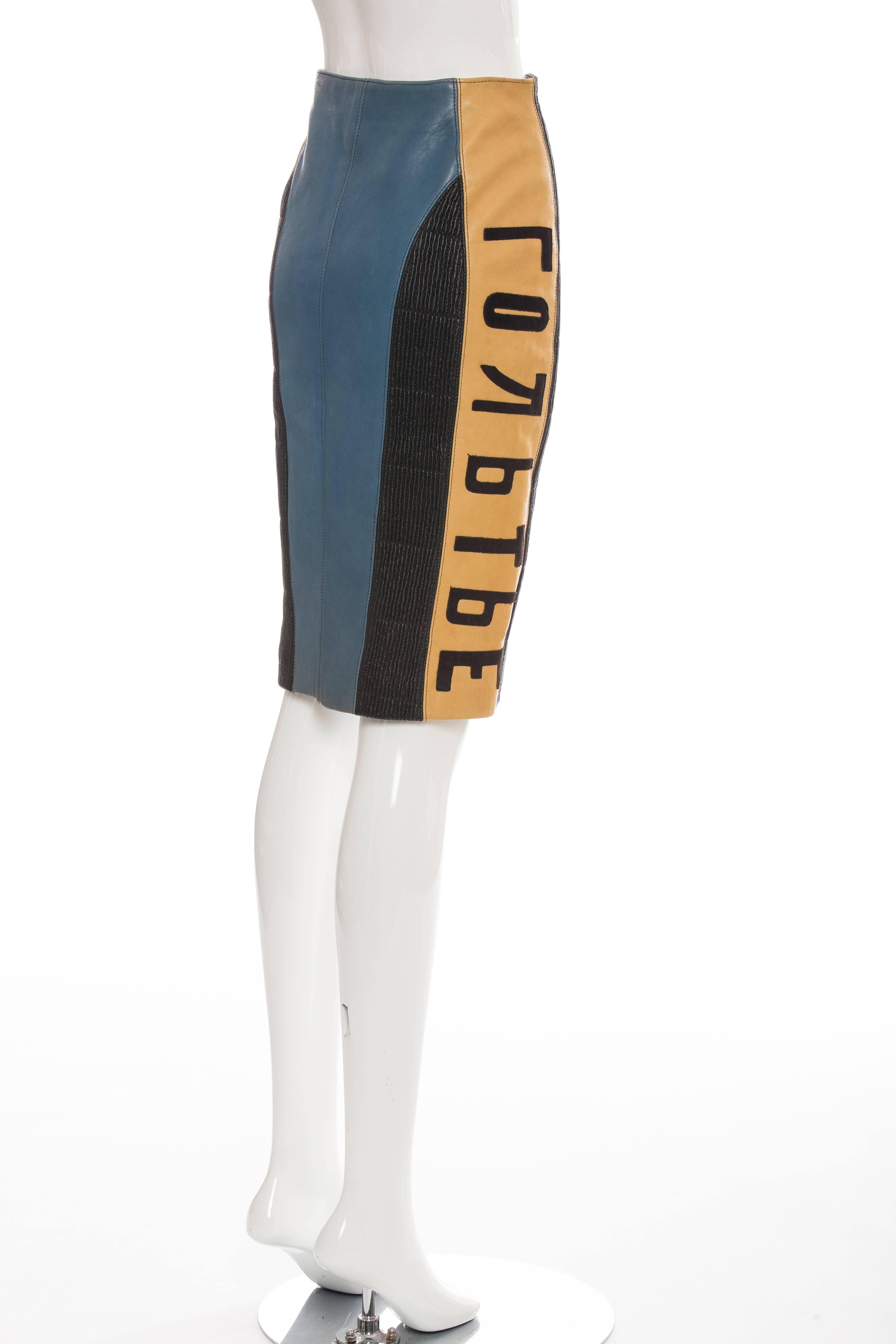 Orange Jean Paul Gaultier 'Russian Constructivist' Leather Skirt, Autumn - Winter 1986 For Sale