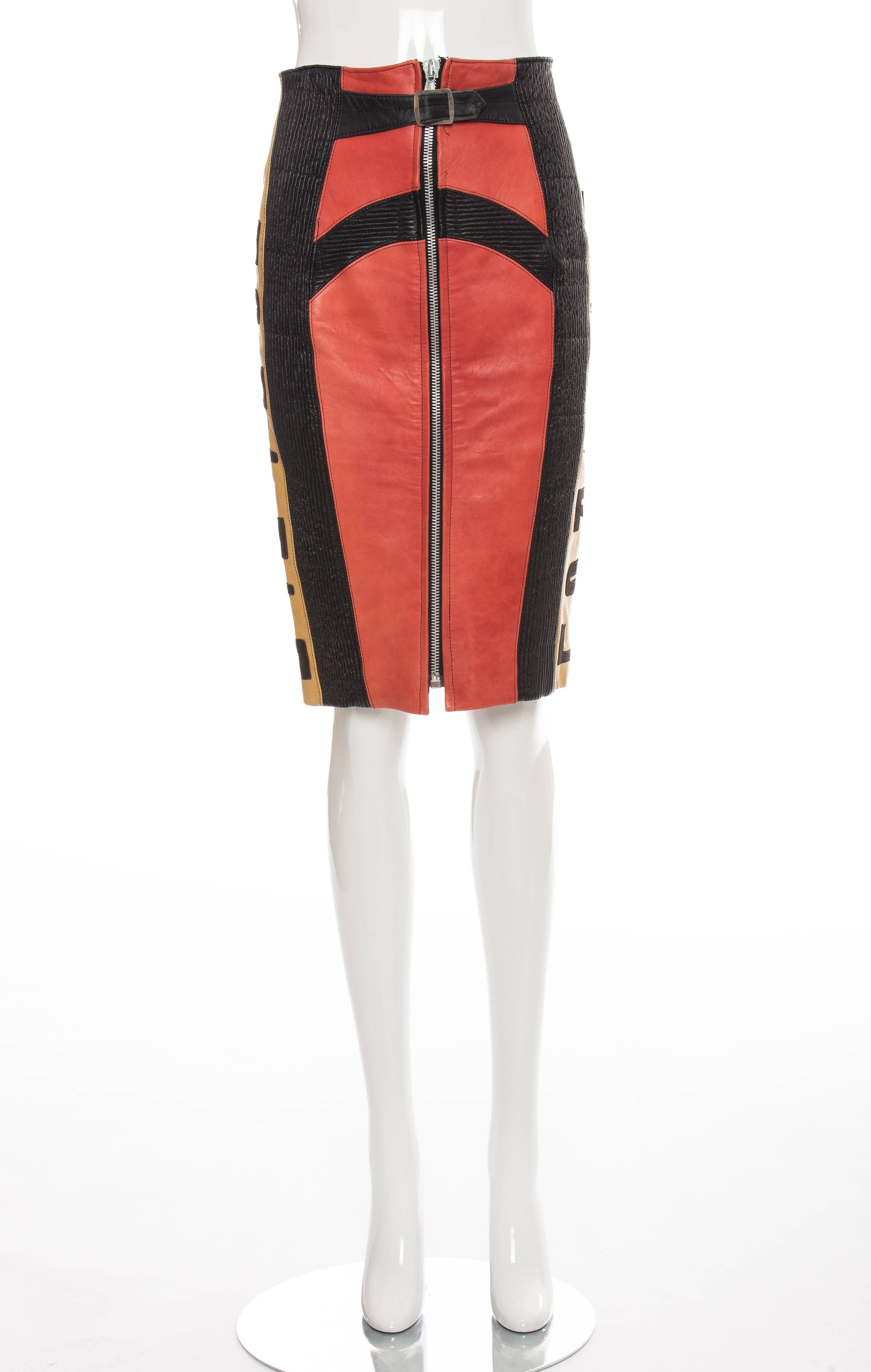 Women's Jean Paul Gaultier 'Russian Constructivist' Leather Skirt, Autumn - Winter 1986 For Sale