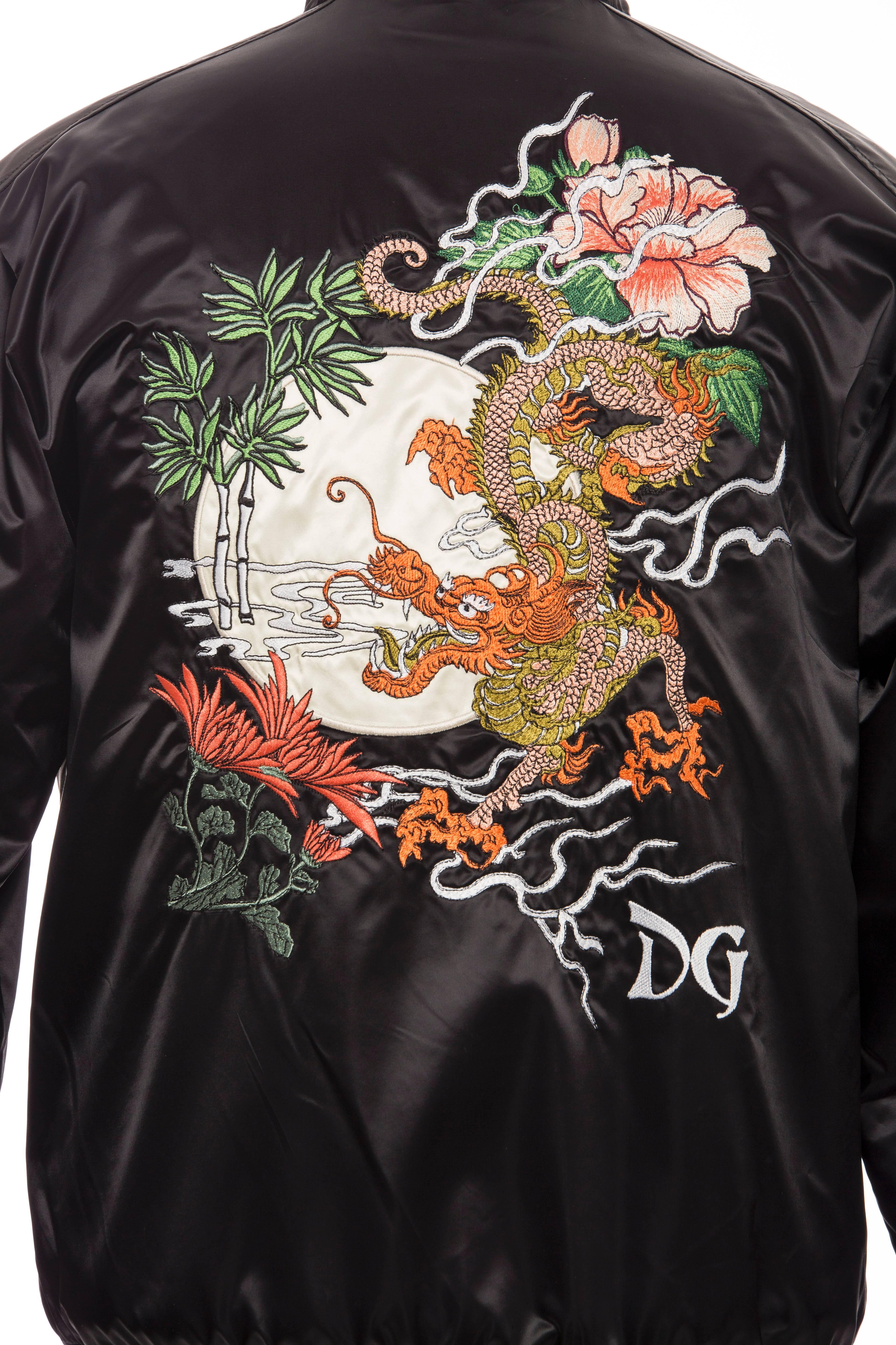 Dolce & Gabbana Men's Black Satin Floral And Dragon Embroidered Souvenir Jacket 1