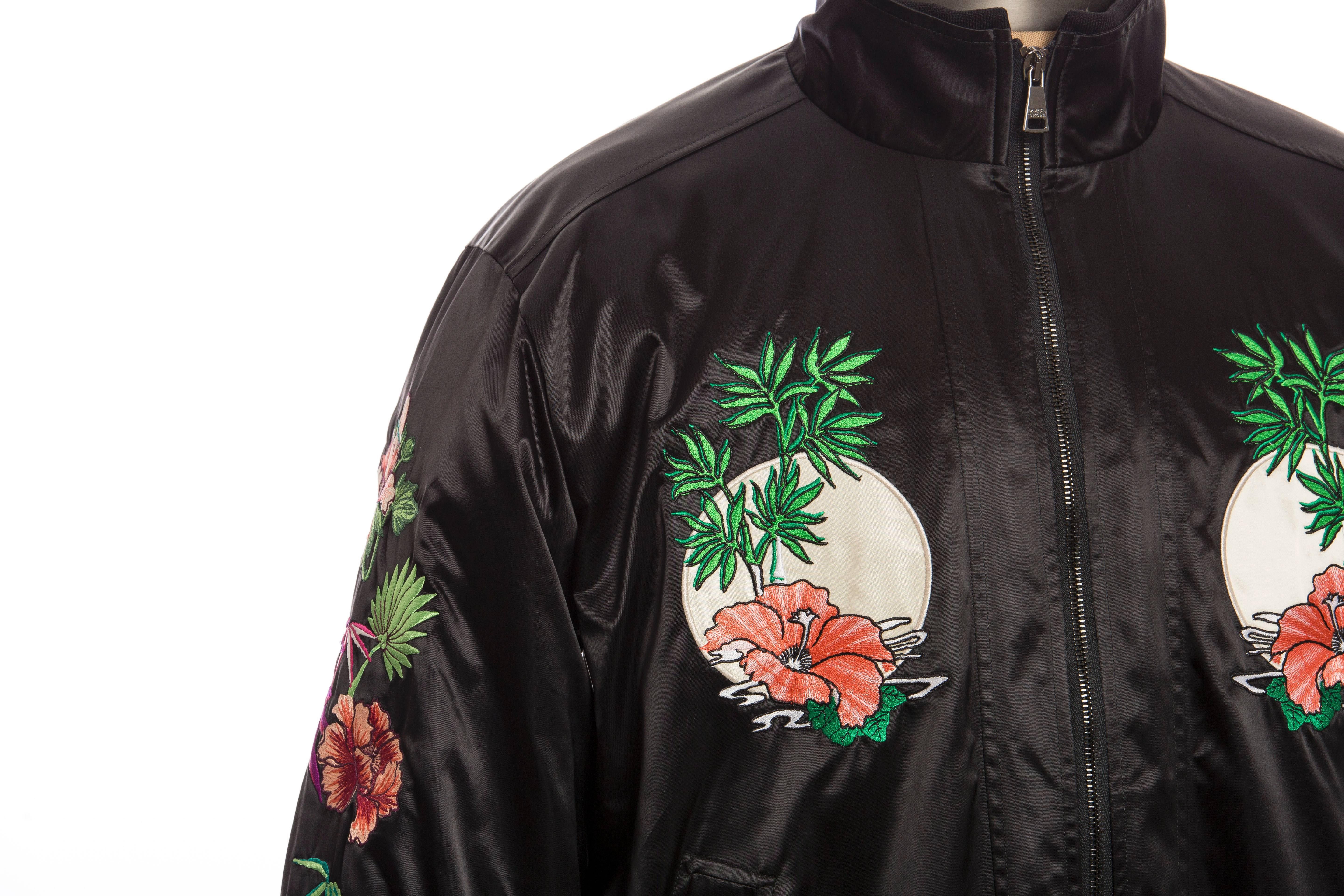 Dolce & Gabbana Men's Black Satin Floral And Dragon Embroidered Souvenir Jacket 2