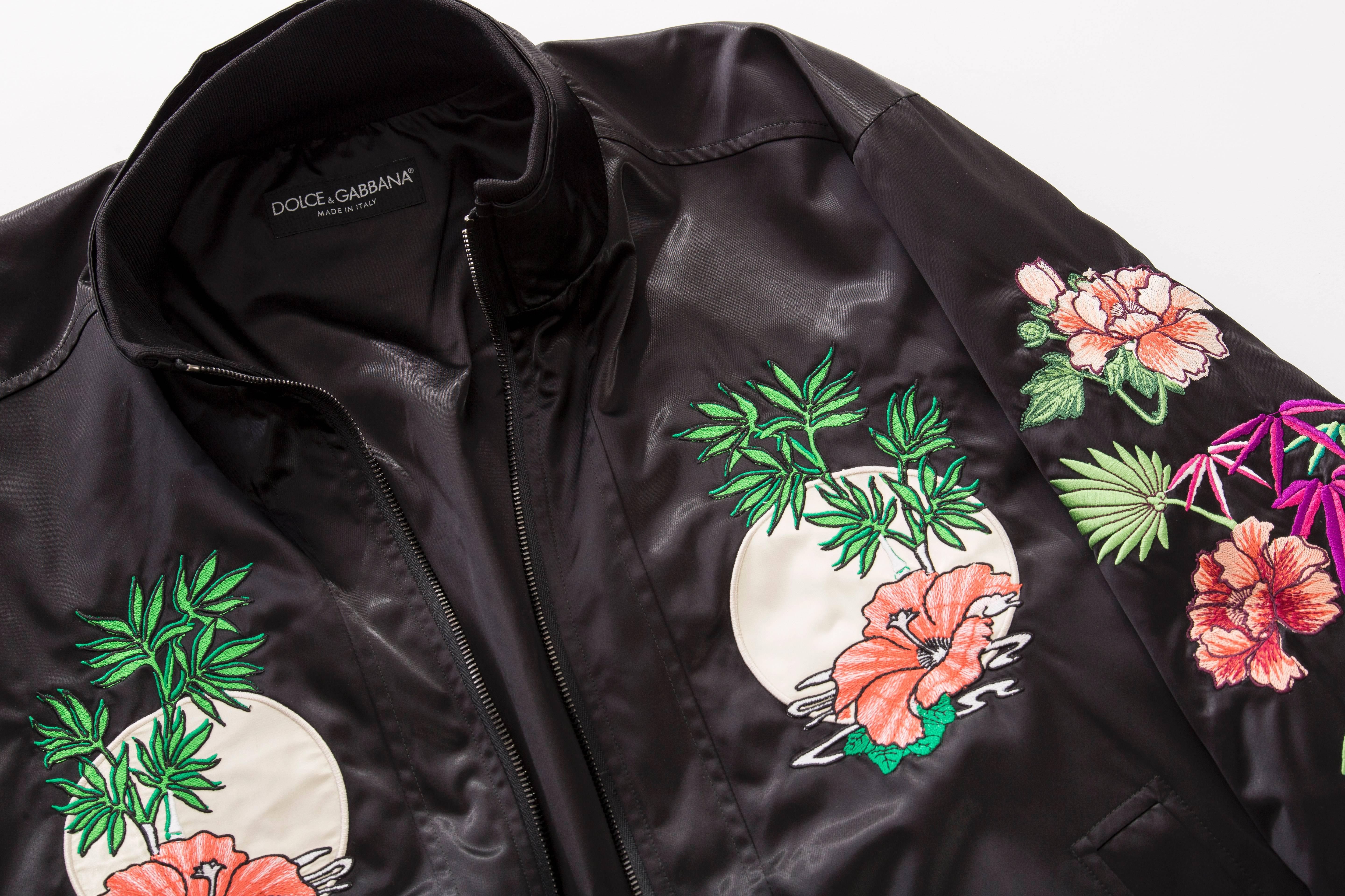 Dolce & Gabbana Men's Black Satin Floral And Dragon Embroidered Souvenir Jacket 4