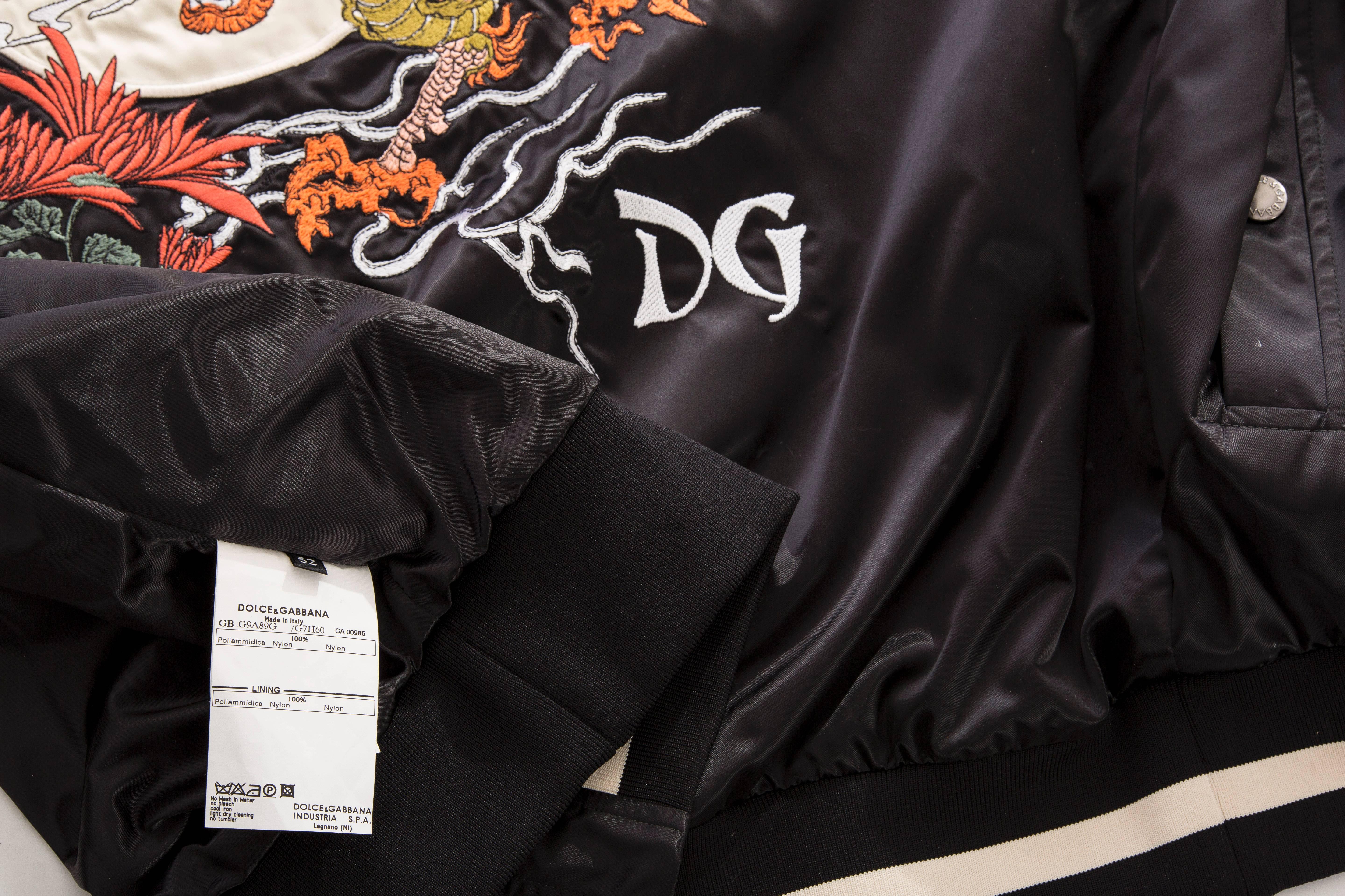 Dolce & Gabbana Men's Black Satin Floral And Dragon Embroidered Souvenir Jacket 5