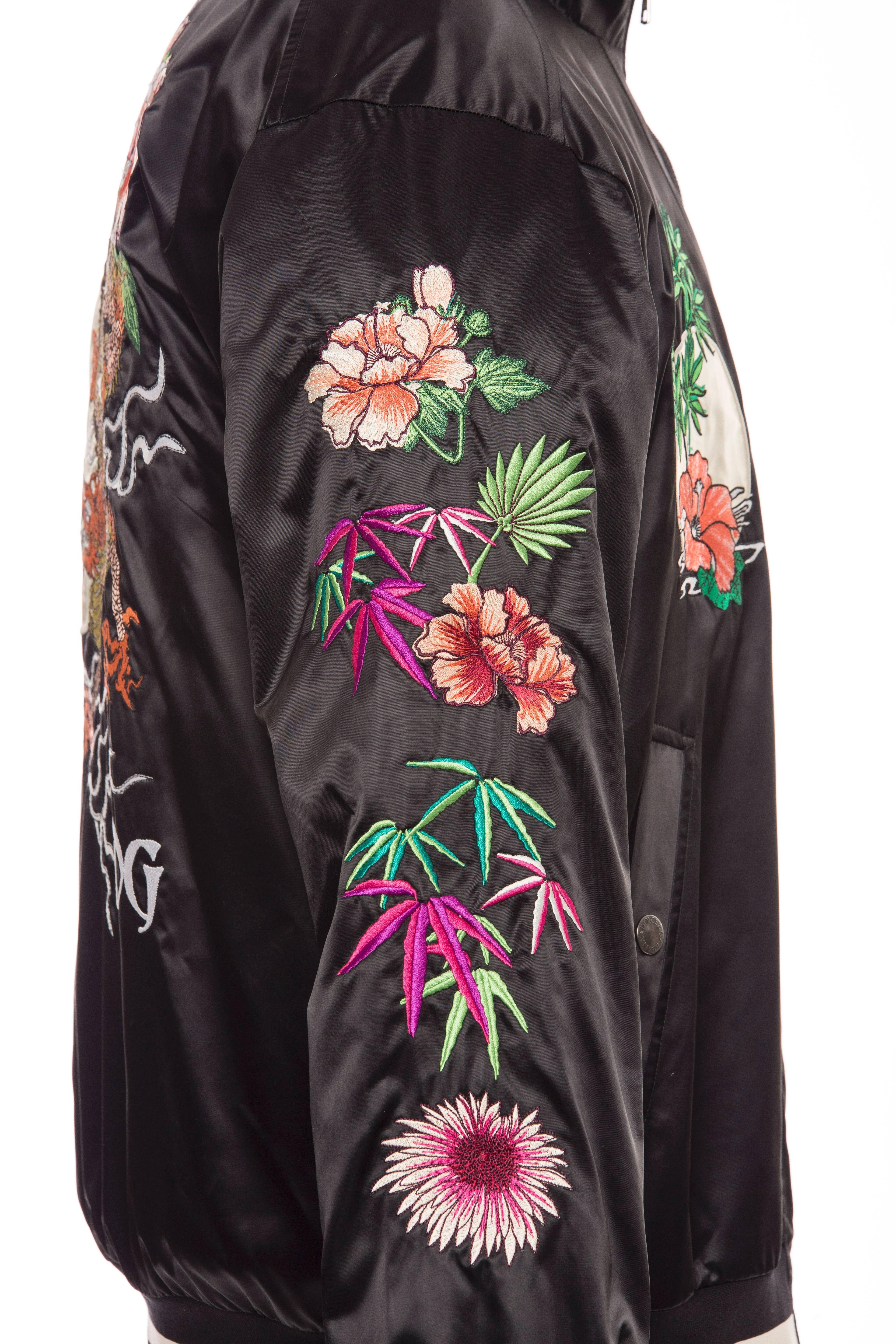 Dolce & Gabbana Men's Black Satin Floral And Dragon Embroidered Souvenir Jacket 3