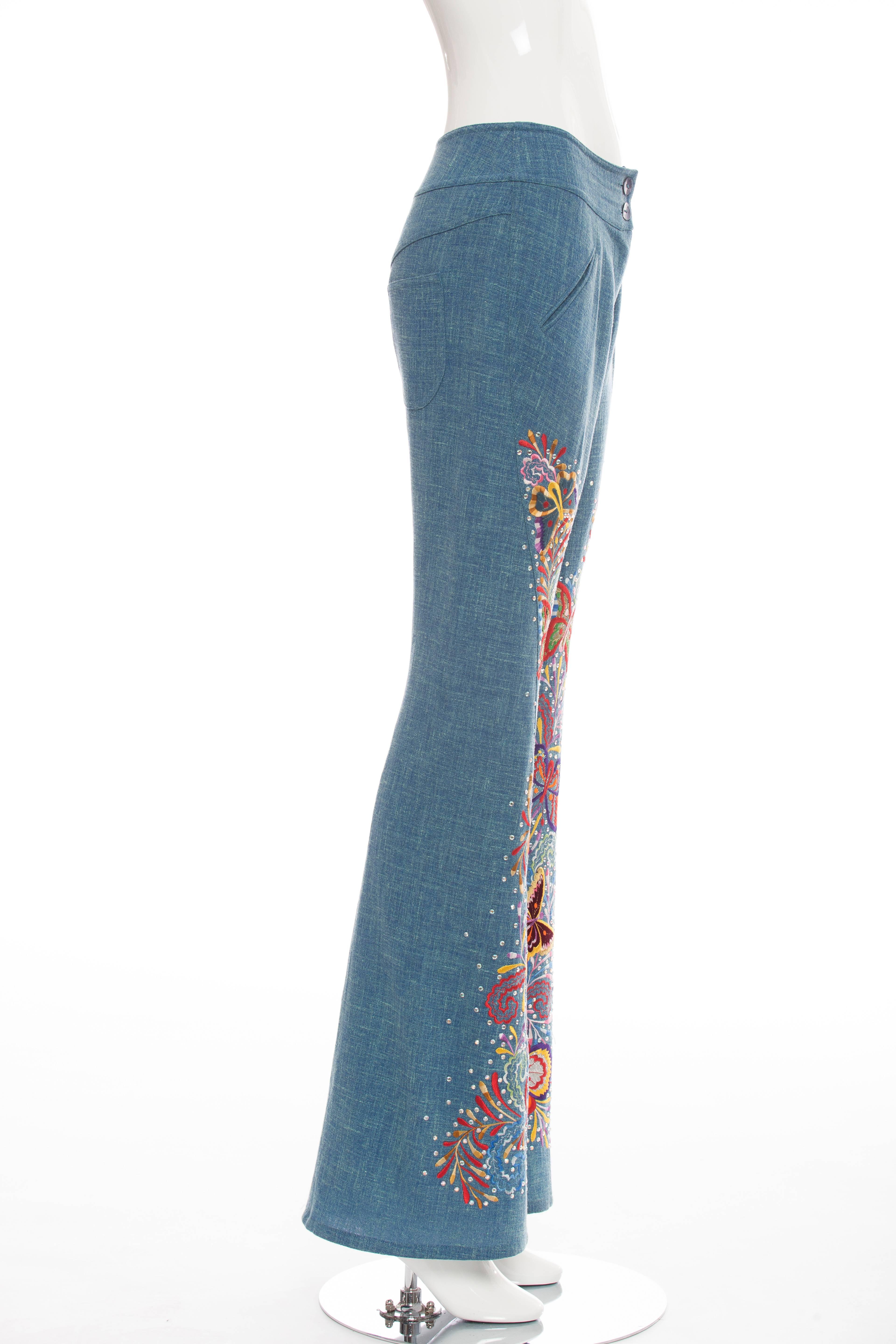 John Galliano For Christian Dior Embroidered Linen Pants, Spring - Summer 2002 In Excellent Condition In Cincinnati, OH