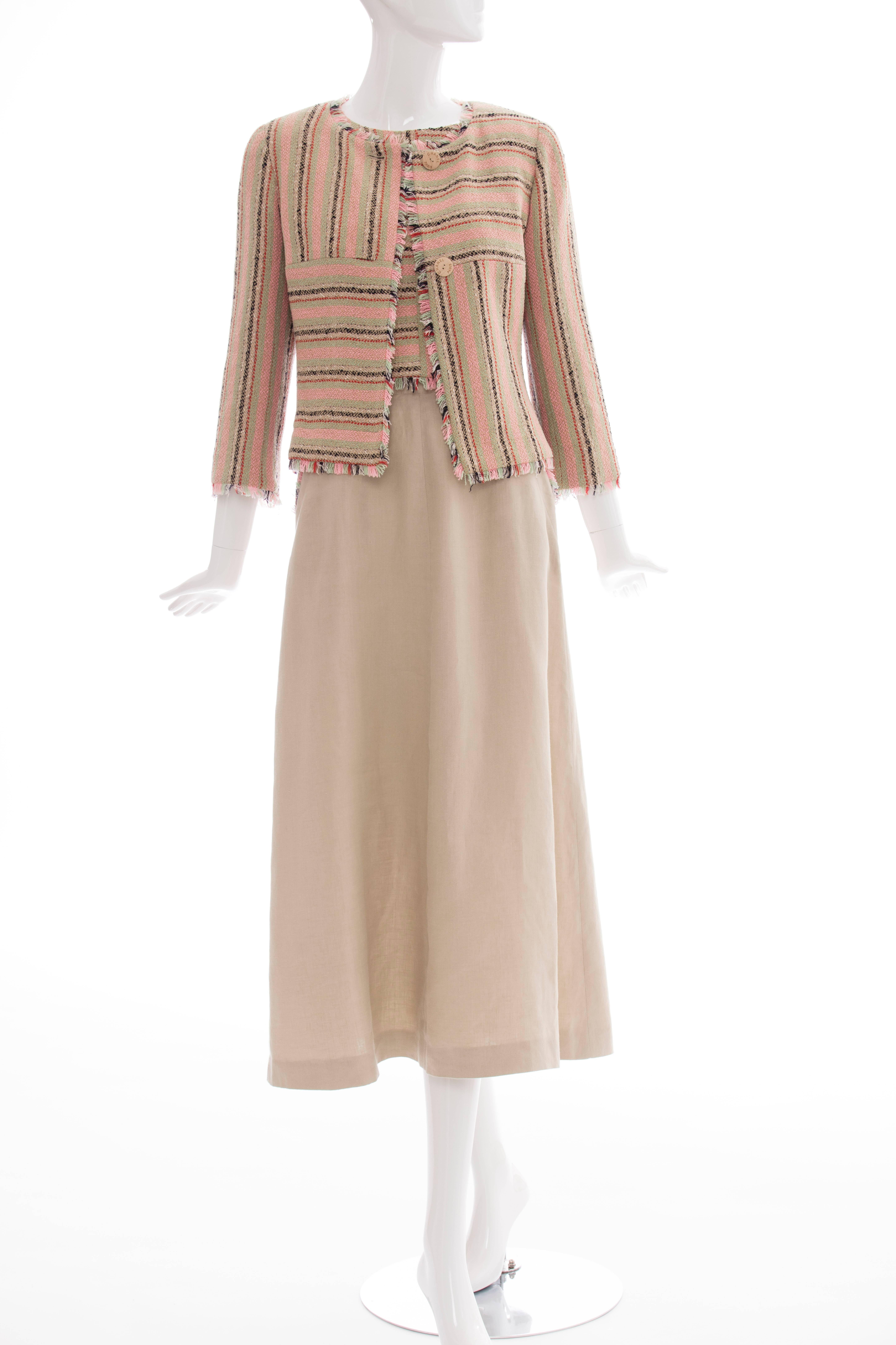 Brown Chanel Three Piece Linen Skirt Suit, Resort 2000 For Sale