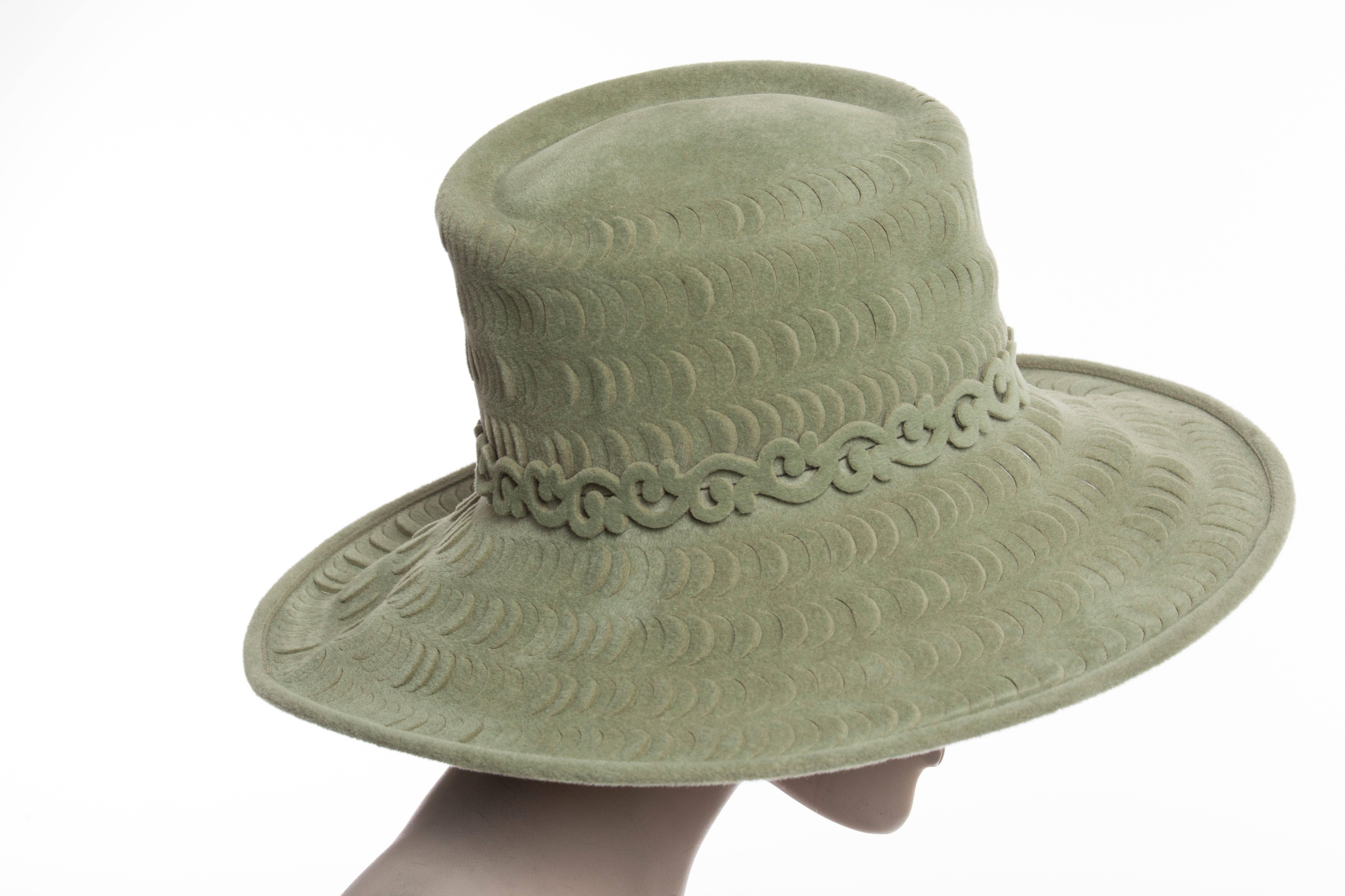 Brown Philip Treacy Sage Green Wool Felt Lasercut Hat