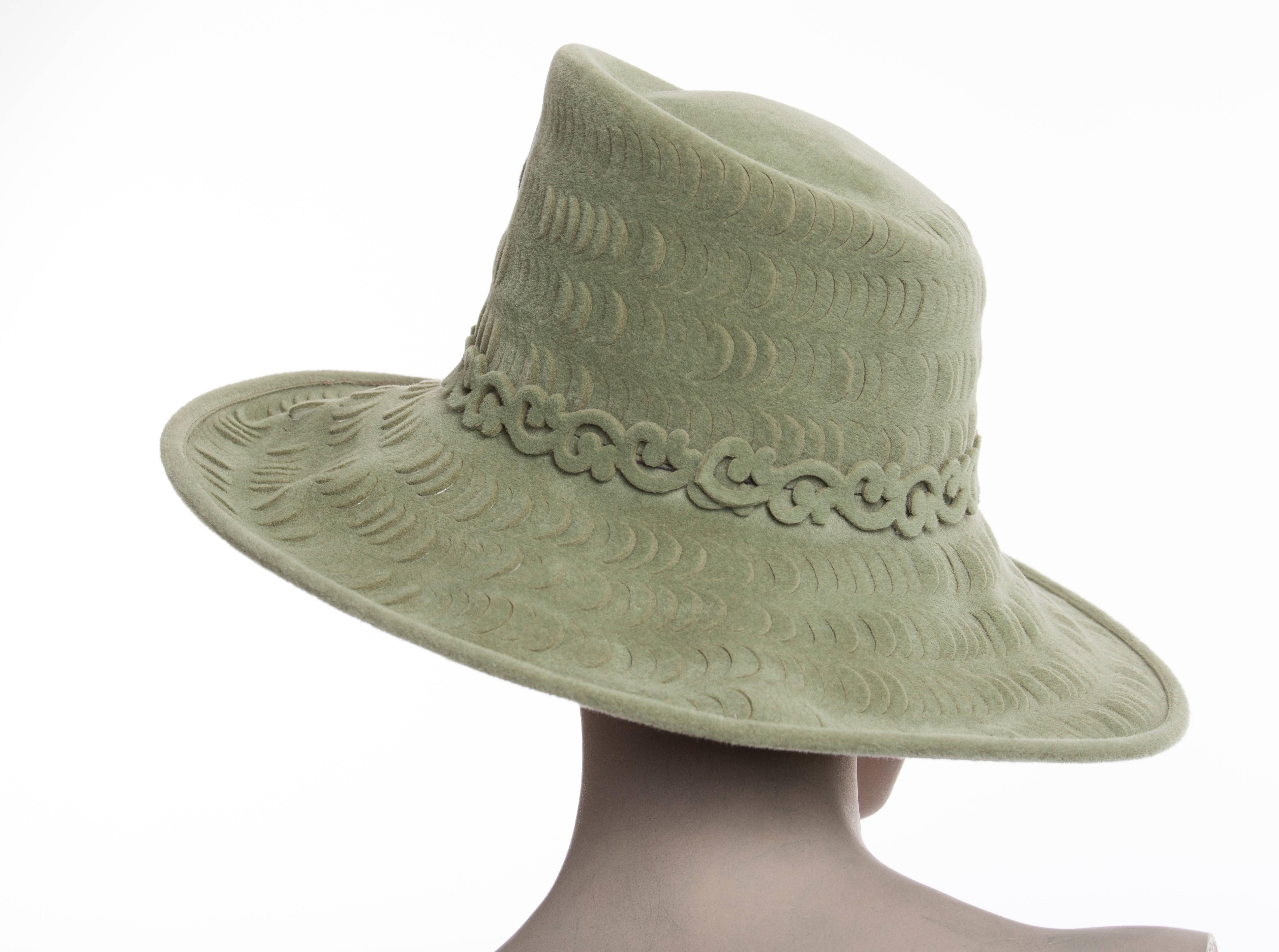 Women's Philip Treacy Sage Green Wool Felt Lasercut Hat