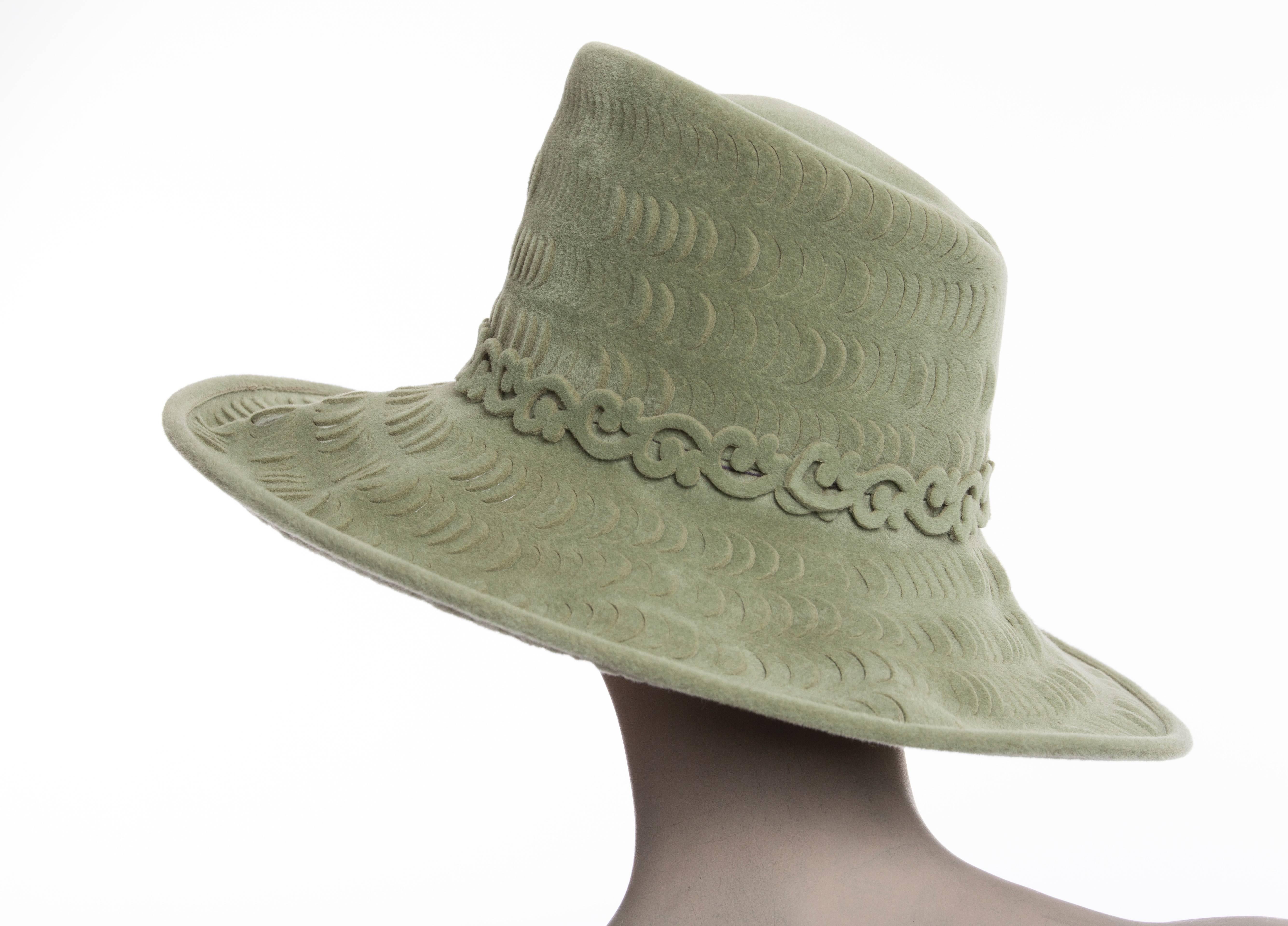 Philip Treacy Sage Green Wool Felt Lasercut Hat 1