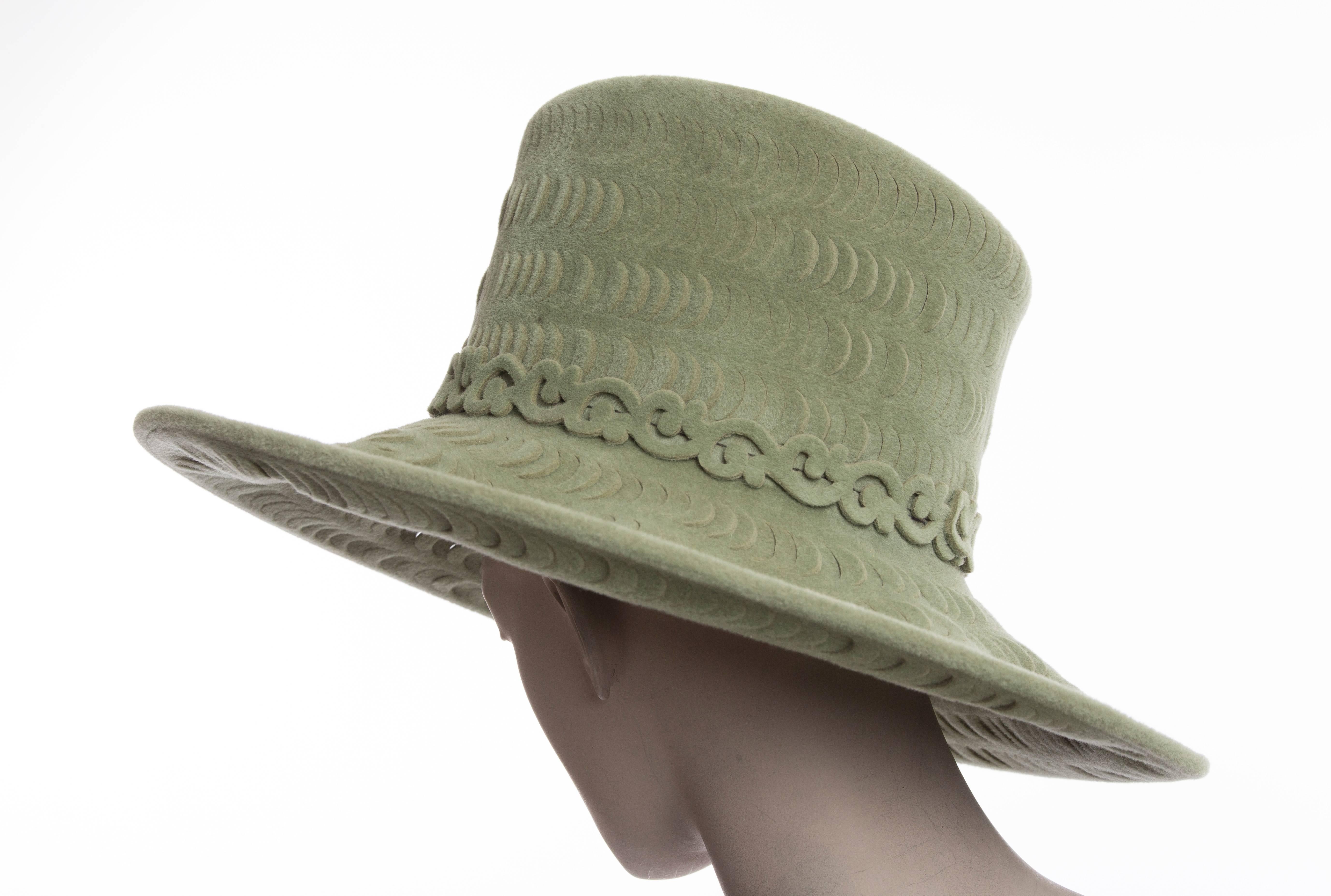 Philip Treacy Sage Green Wool Felt Lasercut Hat 2