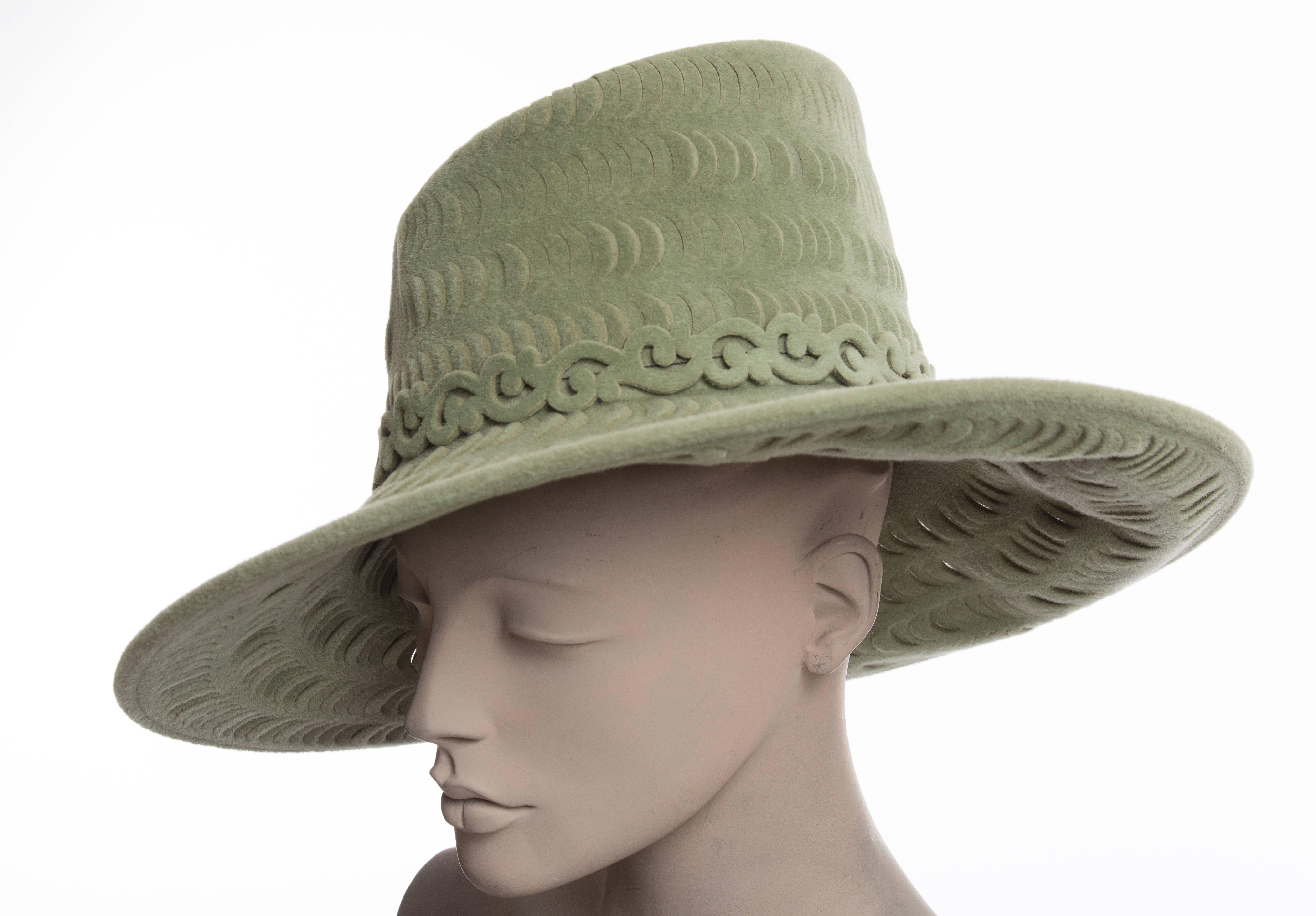 Philip Treacy Sage Green Wool Felt Lasercut Hat 3
