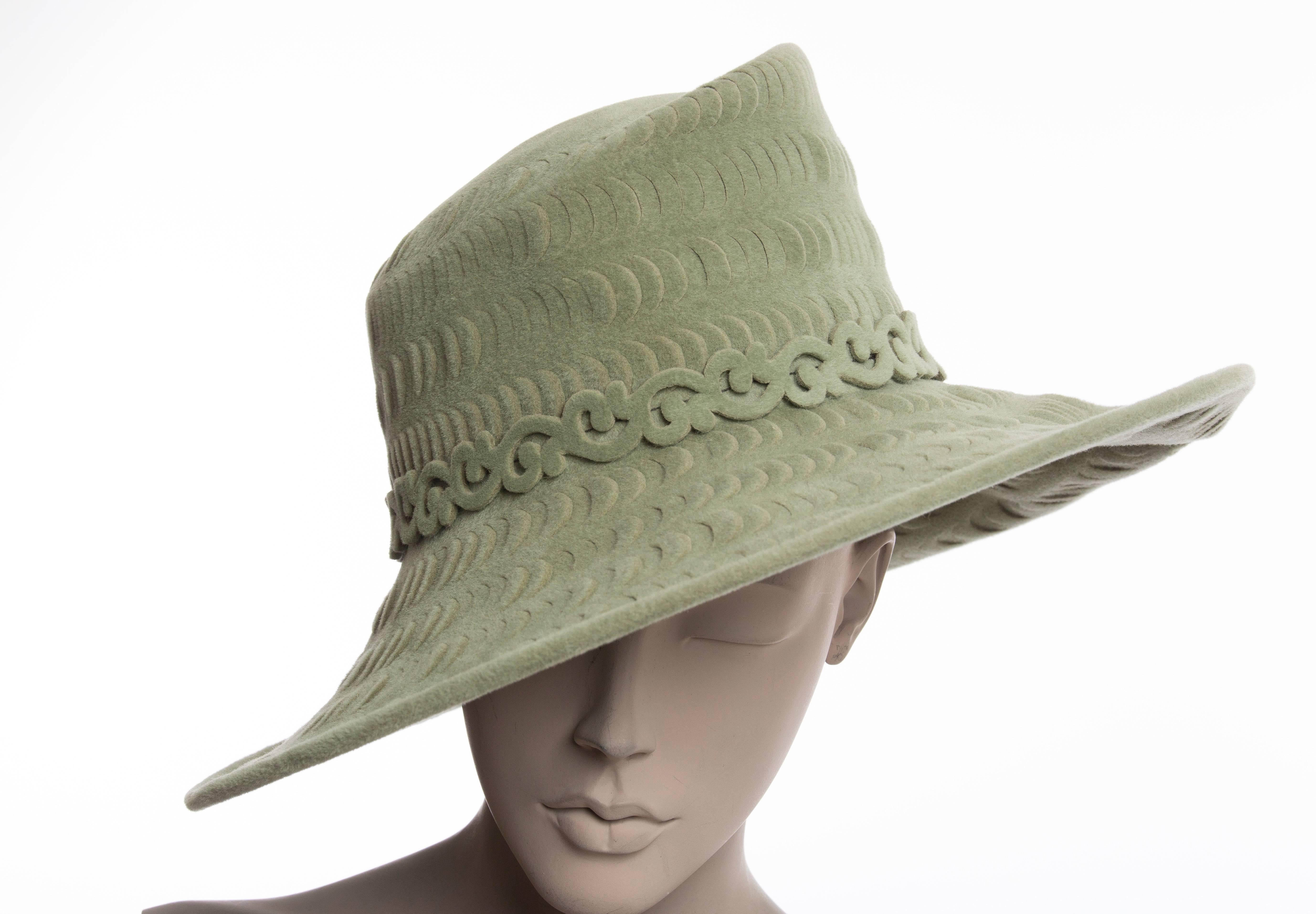 Philip Treacy Sage Green Wool Felt Lasercut Hat 4