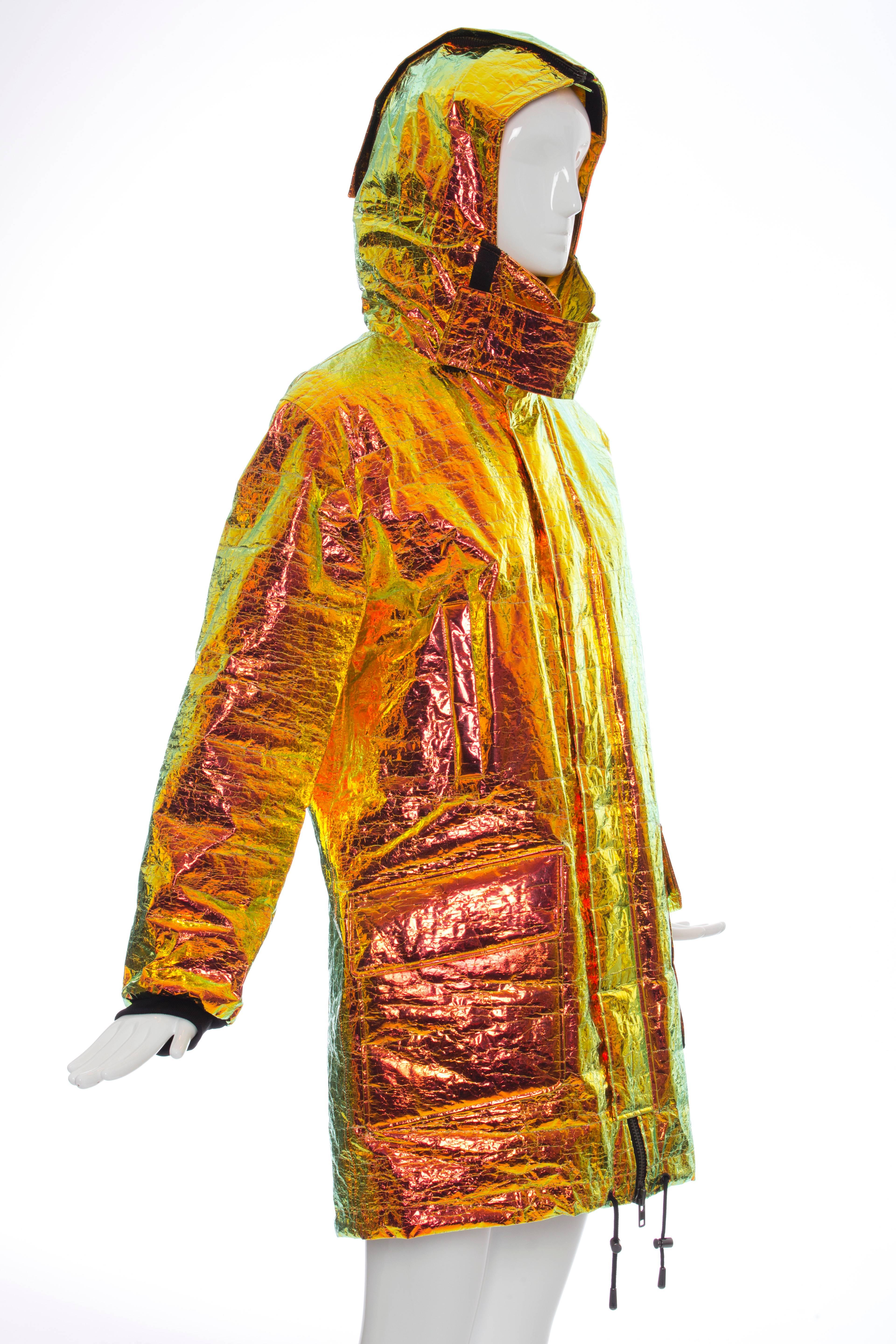 Wanda Nylon Iridescent Metallic Foil Hooded Parka, Autumn - Winter 2014 In Excellent Condition In Cincinnati, OH
