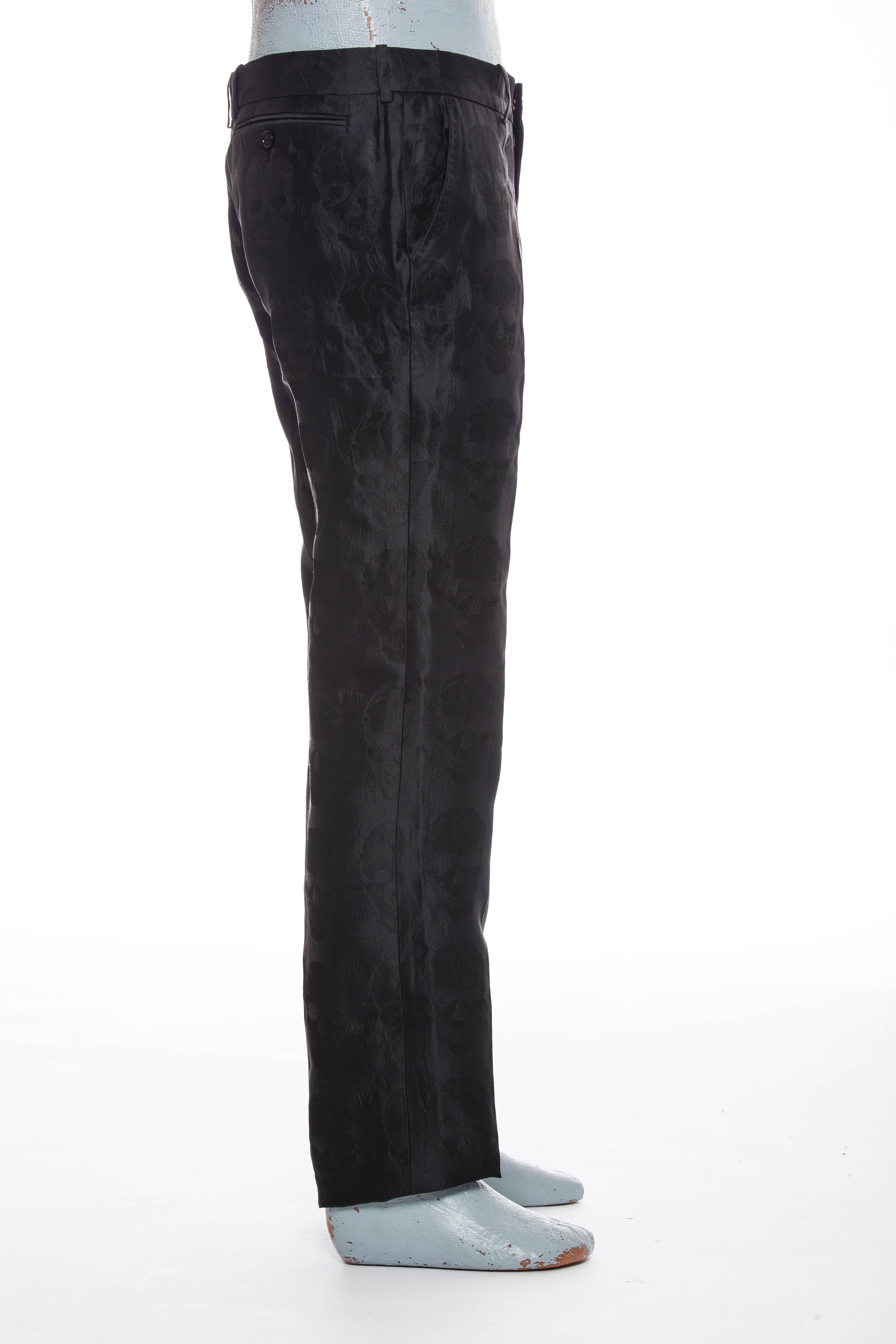 Alexander McQueen Men's Black Silk Pants With Skull Pattern Throughout In Excellent Condition In Cincinnati, OH