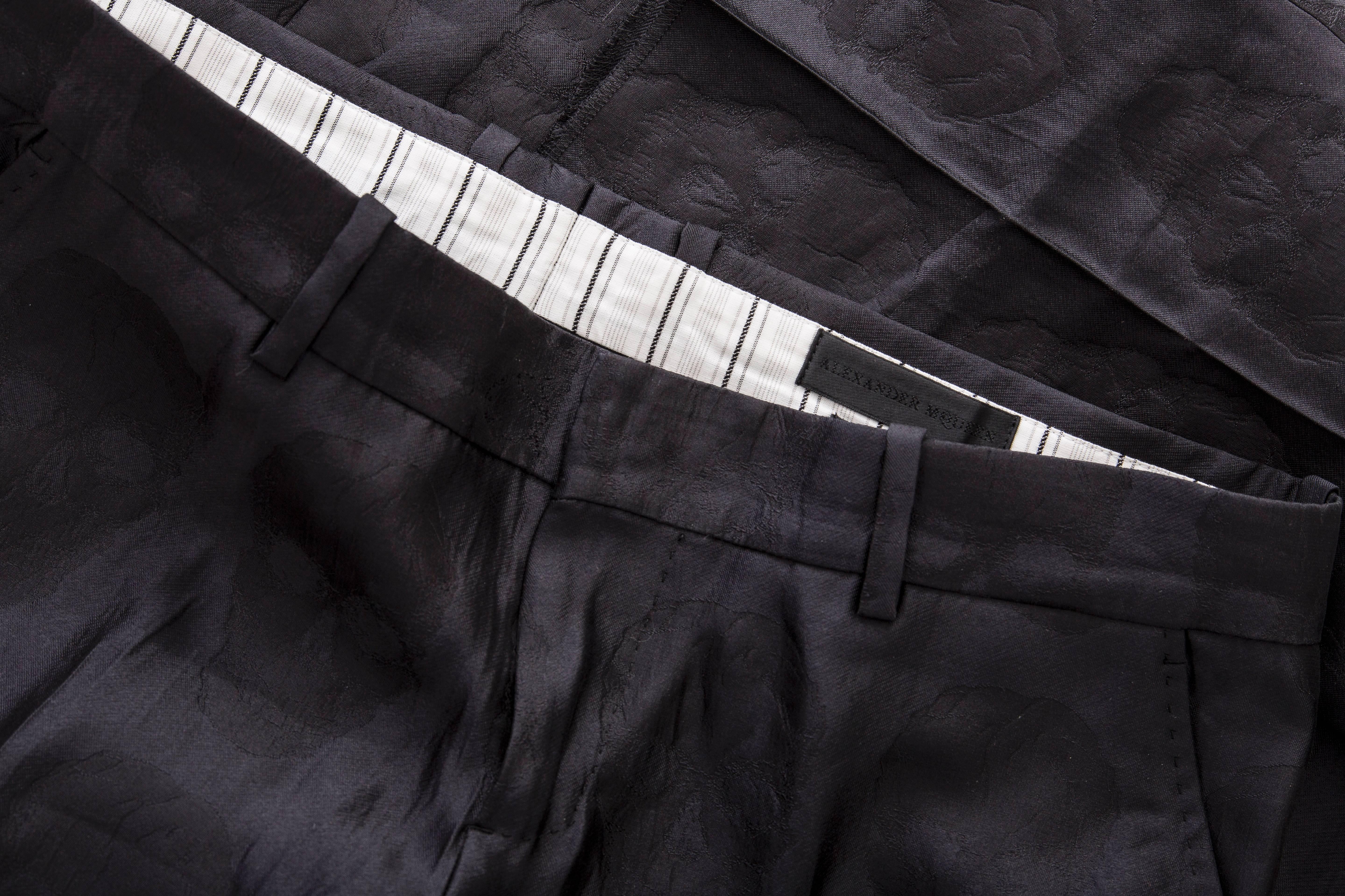 Alexander McQueen Men's Black Silk Pants With Skull Pattern Throughout 4