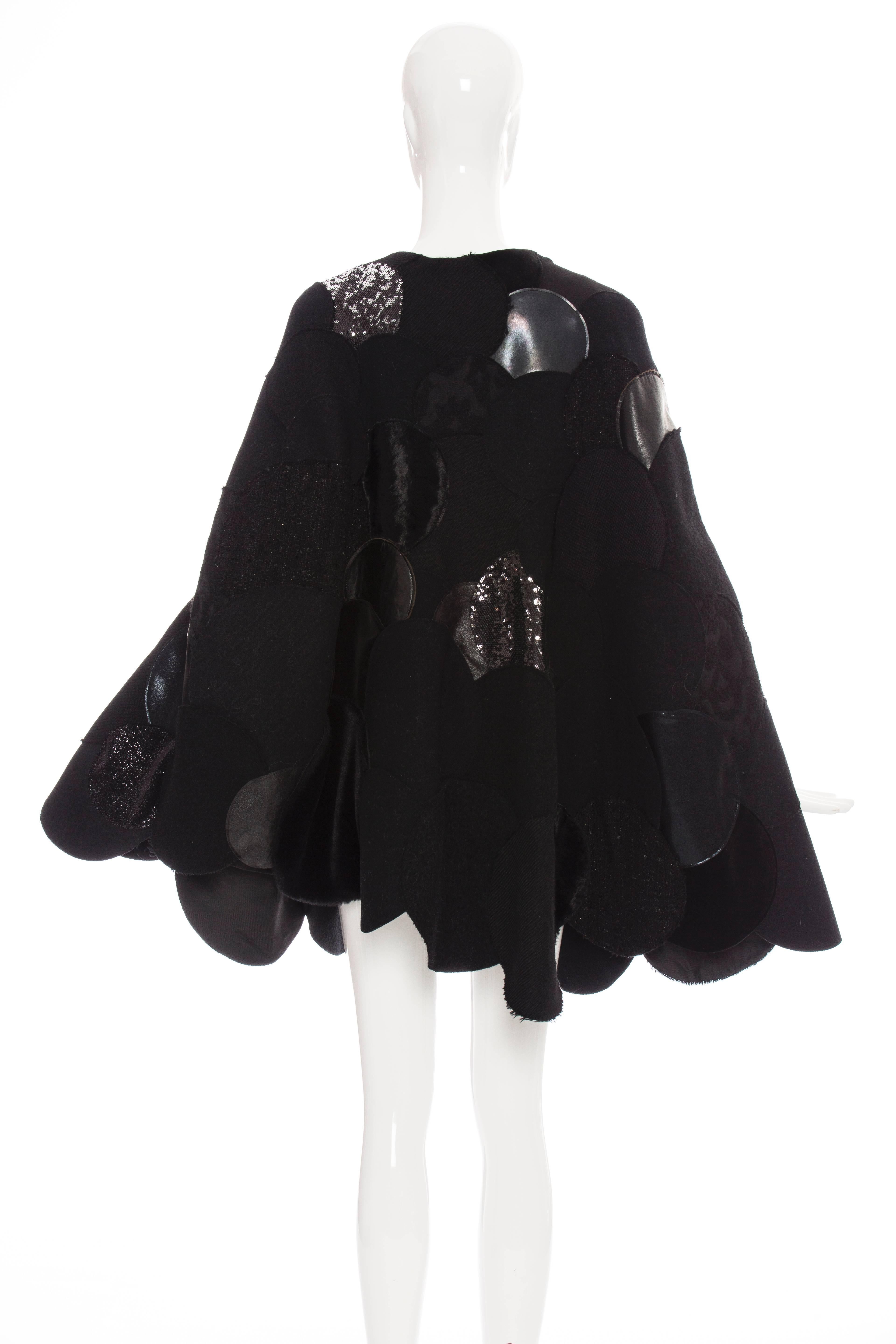 Women's Junya Watanabe Comme des Garcons Black Wool Sequin Leather Cape, Fall 2014