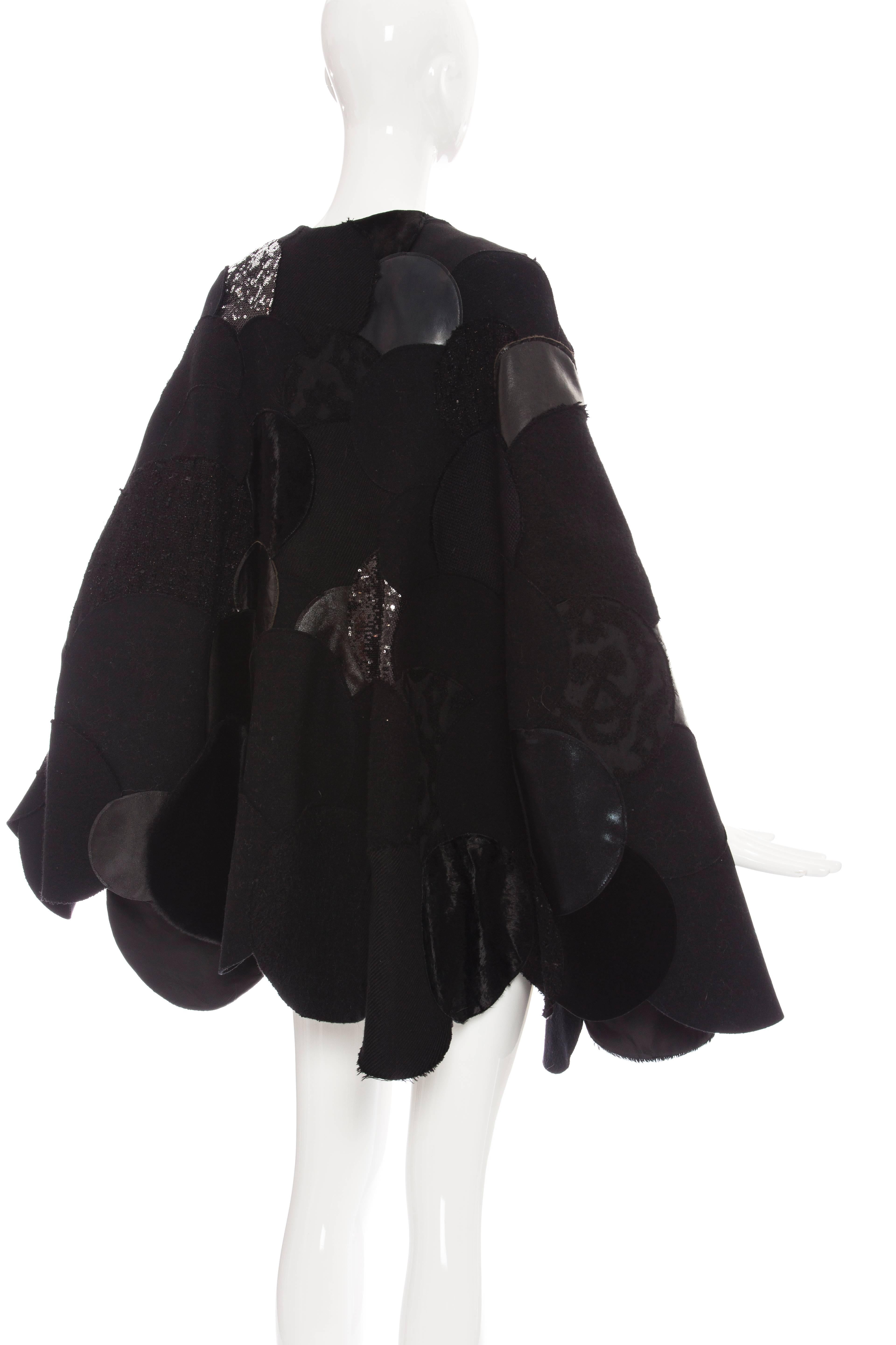 Junya Watanabe Comme des Garcons Black Wool Sequin Leather Cape, Fall 2014 3