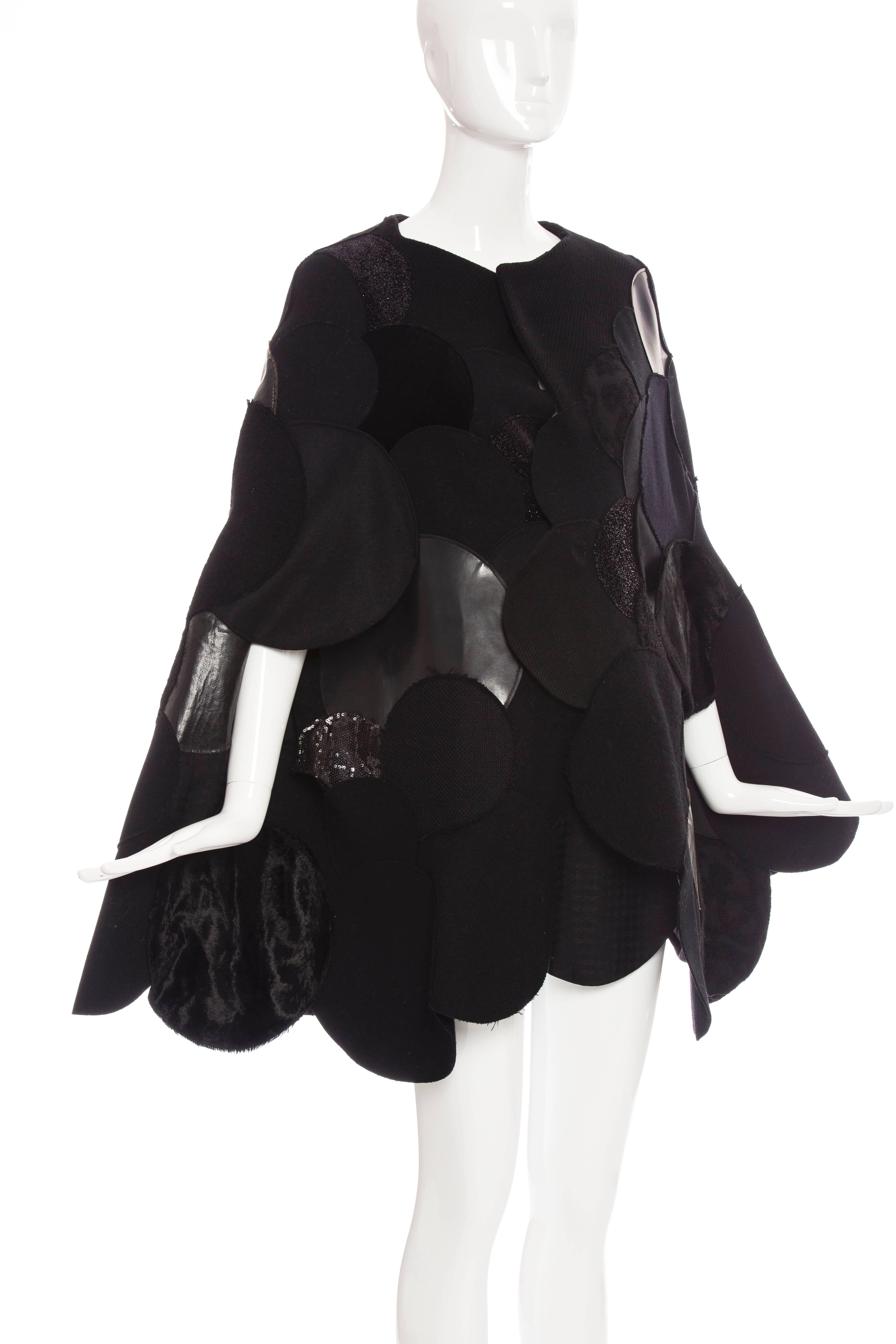 Junya Watanabe Comme des Garcons Black Wool Sequin Leather Cape, Fall 2014 4