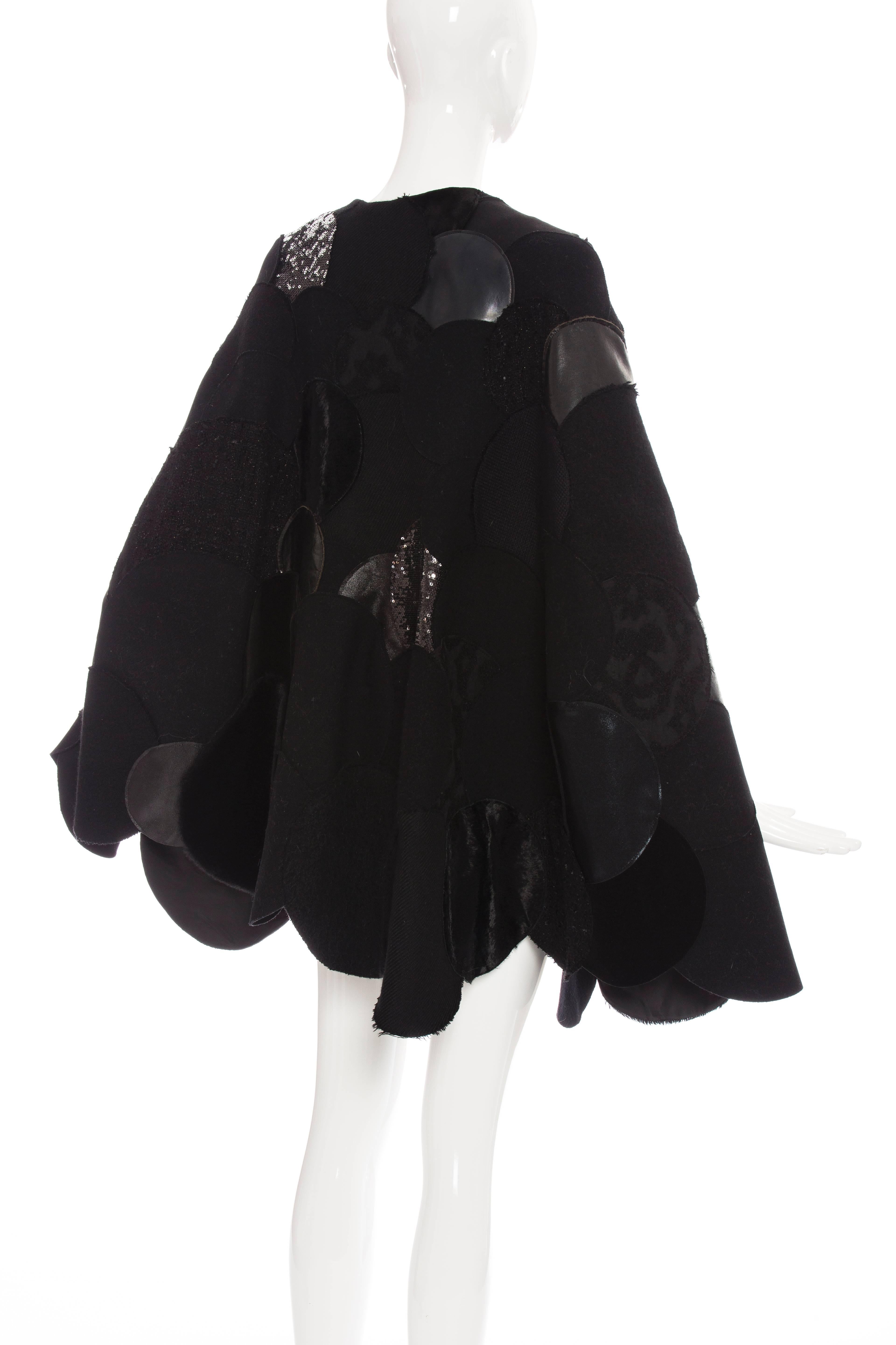 Junya Watanabe Comme des Garcons Black Wool Sequin Leather Cape, Fall 2014 5