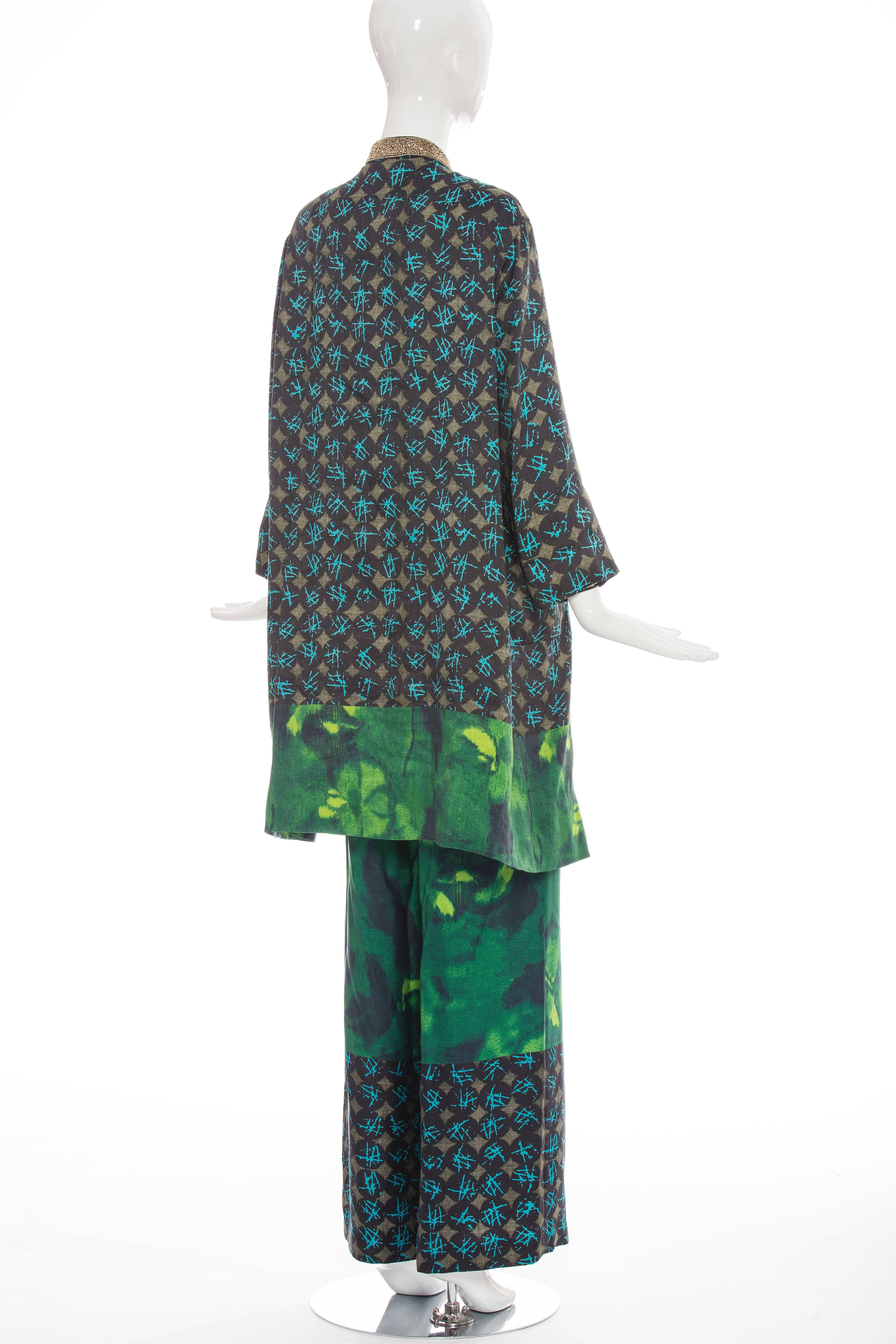 Dries Van Noten Printed Linen Silk Bead & Cabachons Pant Suit, Spring 2008 2
