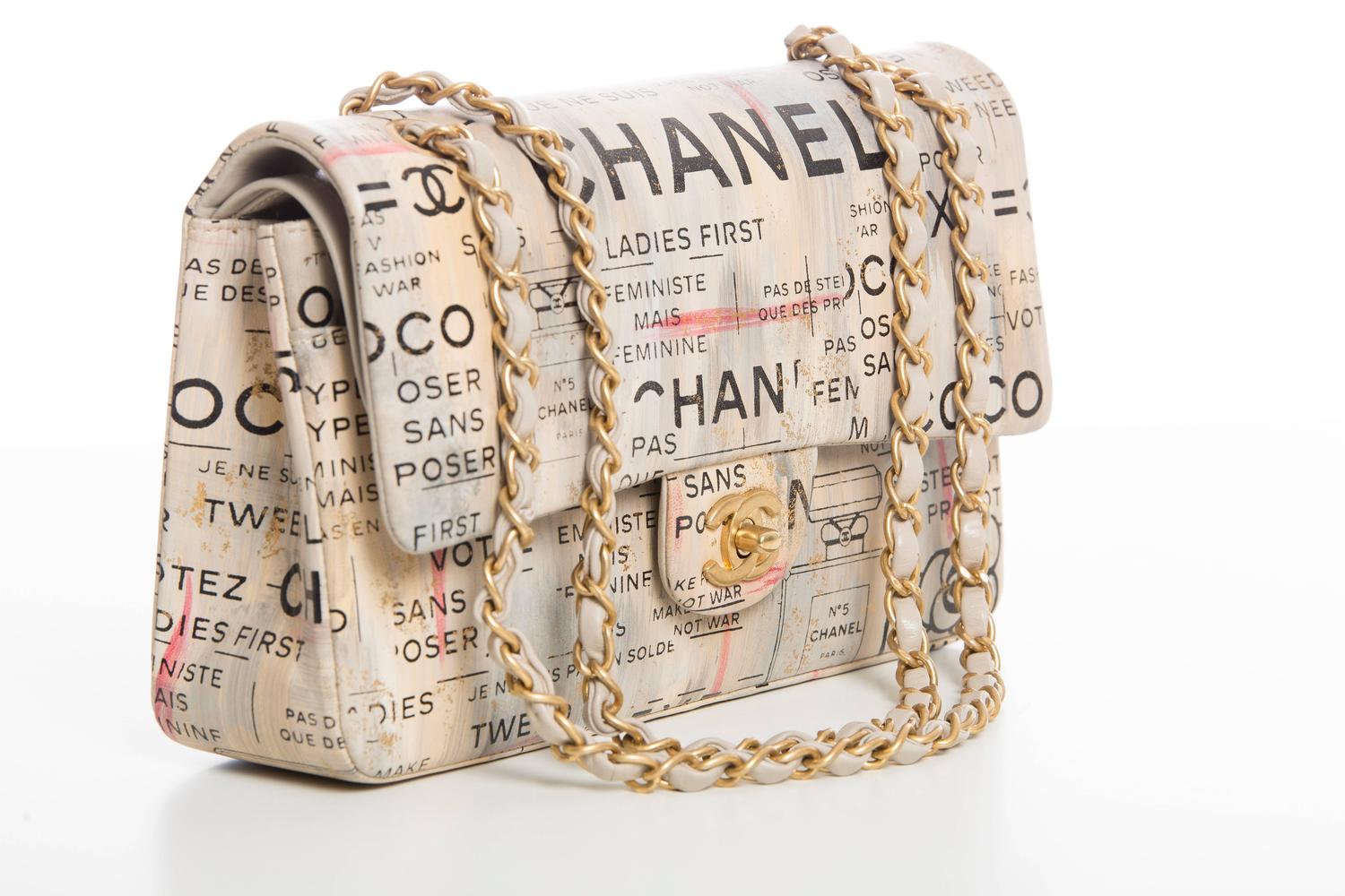 Chanel Limited Edition Graffiti Newspaper Print Double Flap Bag, Spring 2015 For Sale at 1stdibs
