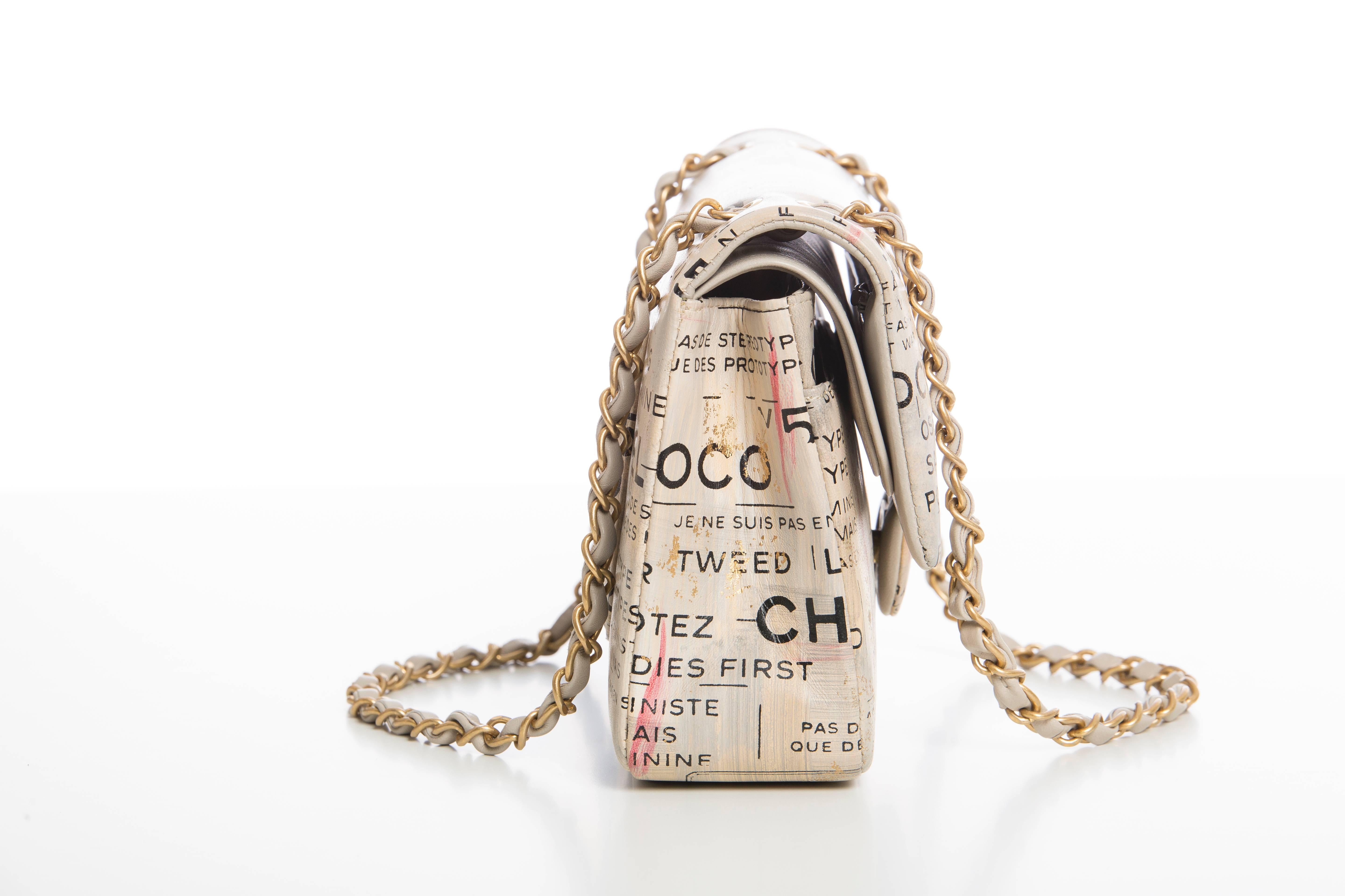 Beige Chanel Limited Edition Graffiti Newspaper Print Double Flap Bag, Spring 2015