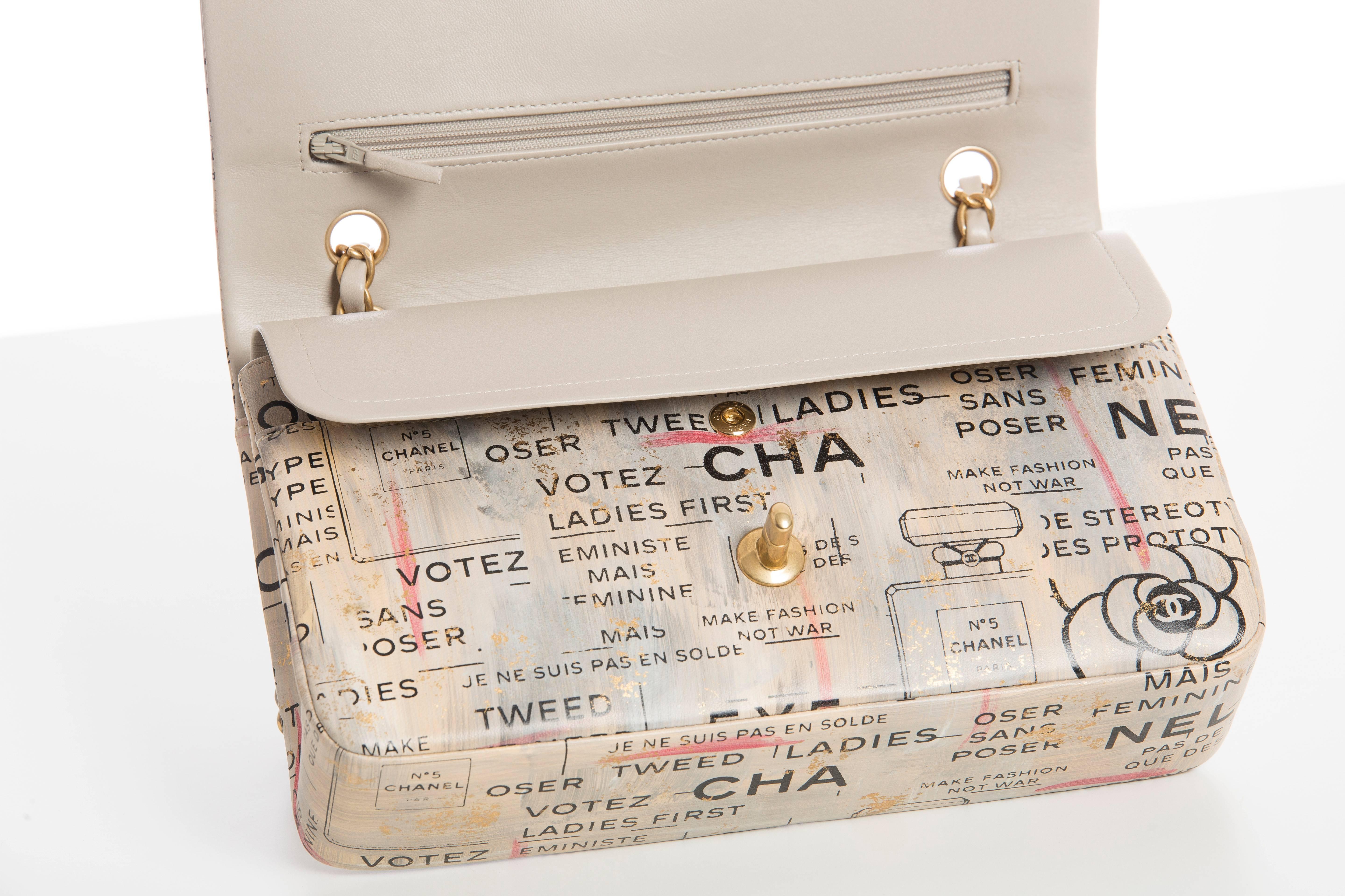 Chanel Limited Edition Graffiti Newspaper Print Double Flap Bag, Spring 2015 In Excellent Condition In Cincinnati, OH