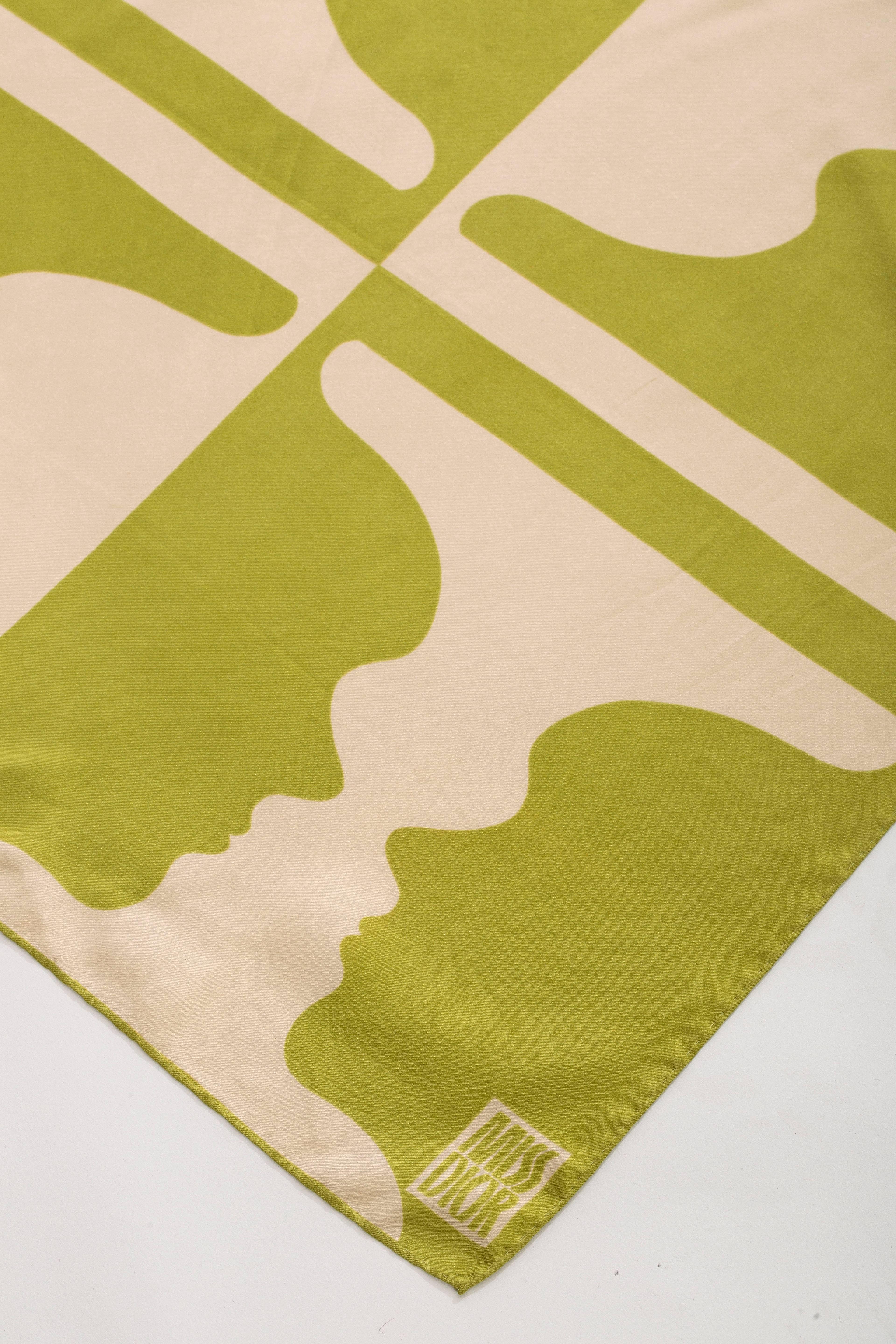 Beige Miss Dior Silk Scarf With Mirrored Profile Faces, Circa 1970's For Sale