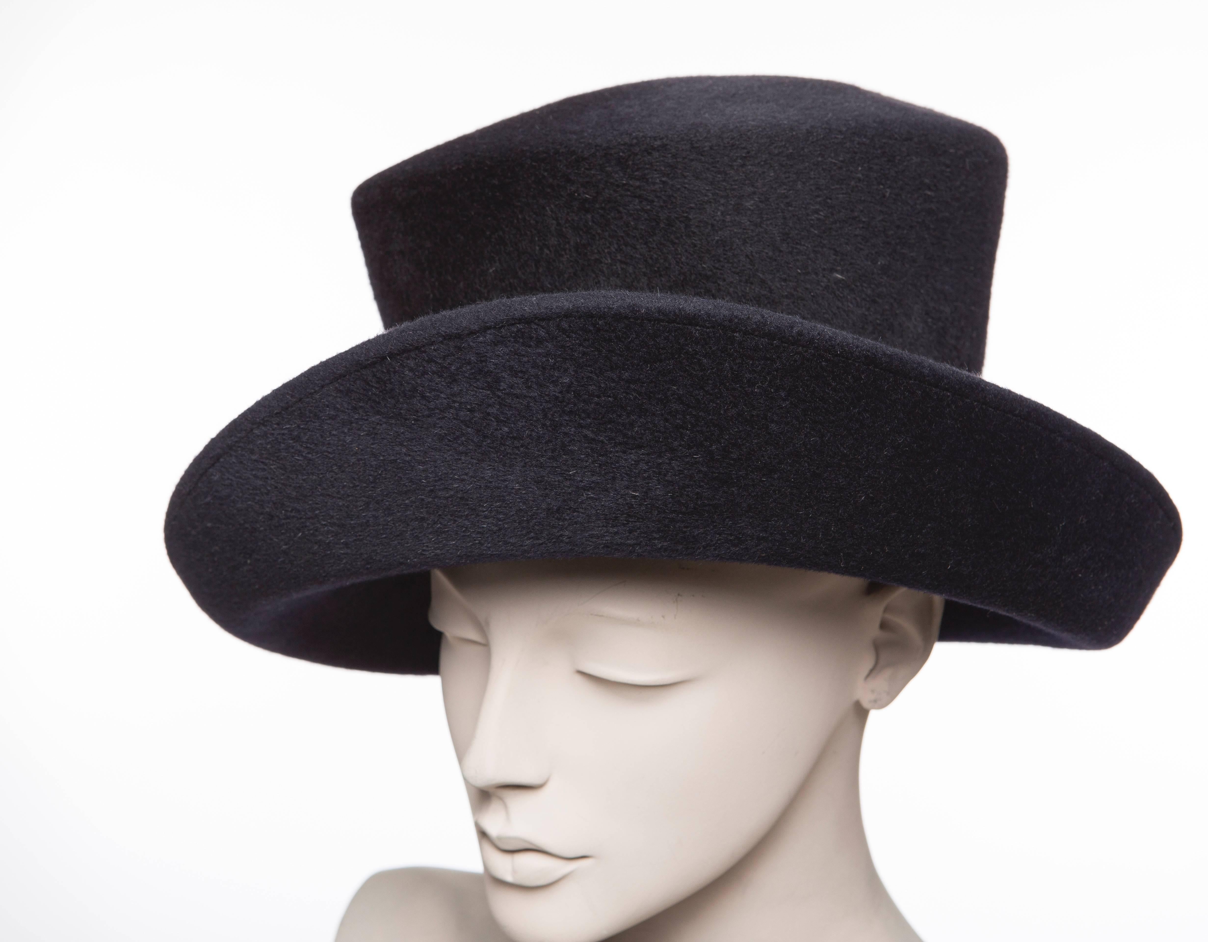 Philip Treacy Navy Blue Wool Felt Hat 3