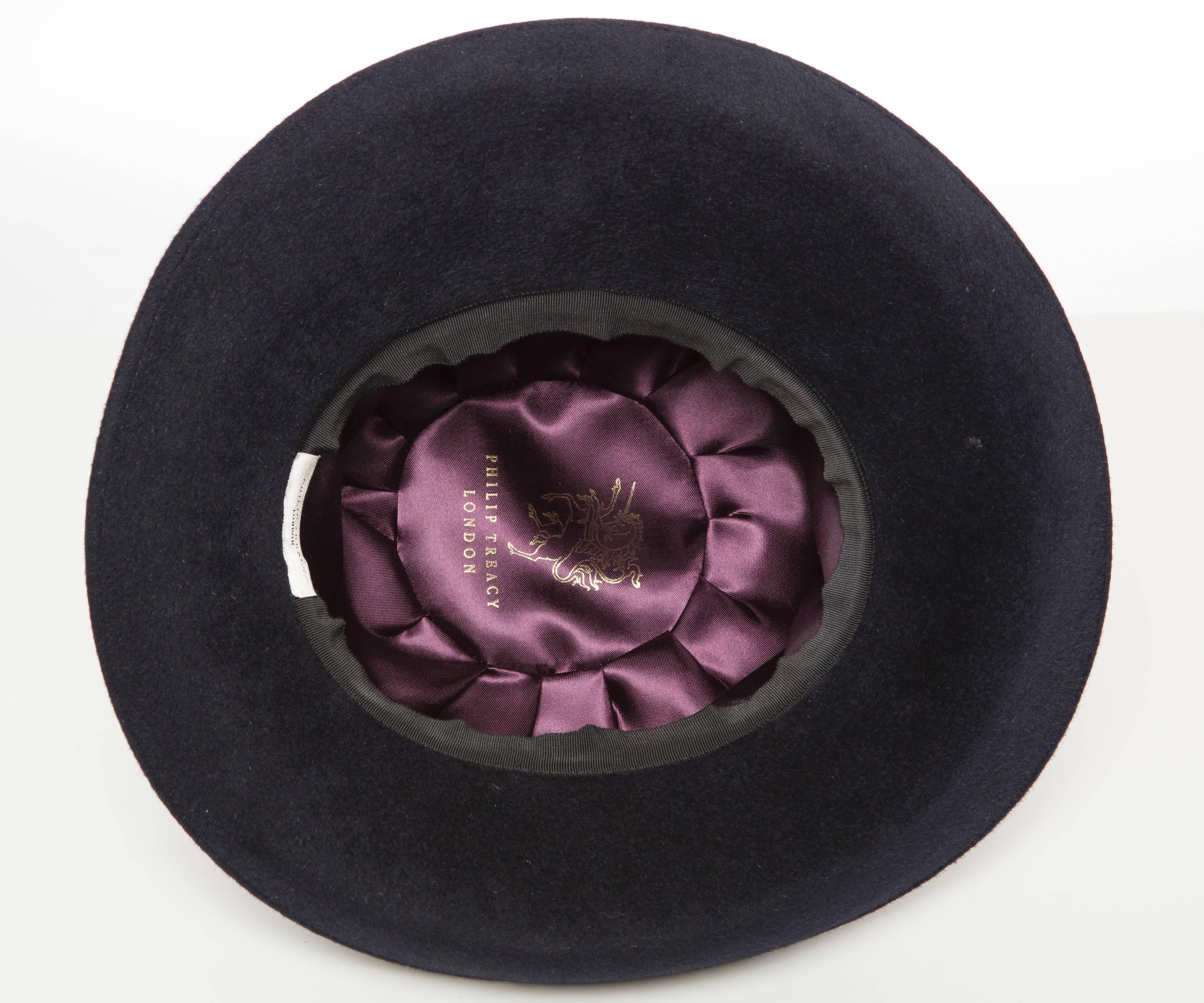 Philip Treacy Navy Blue Wool Felt Hat 5