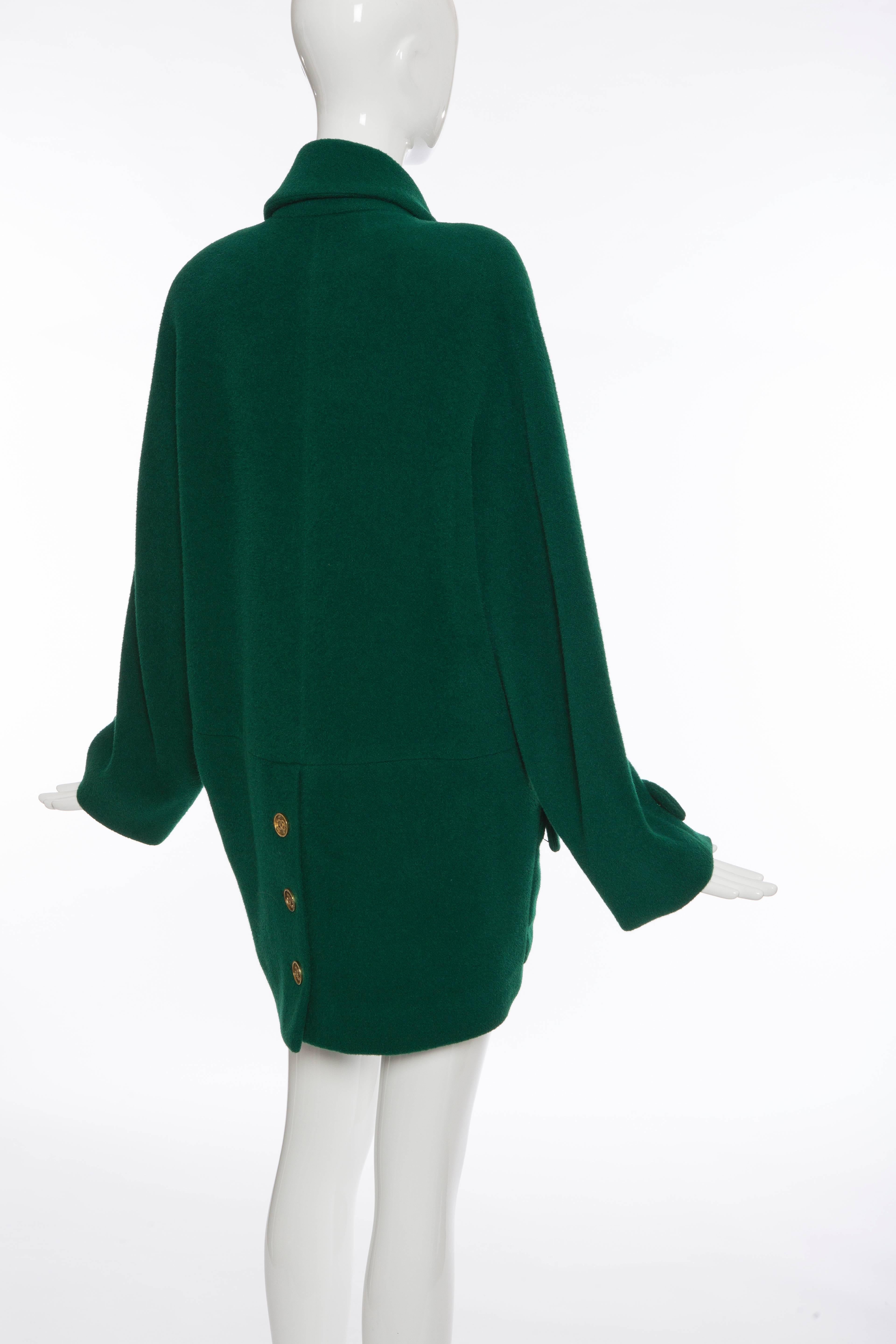 Women's Chanel Emerald Green Wool Double Breasted Cocoon Coat, Circa 1980's