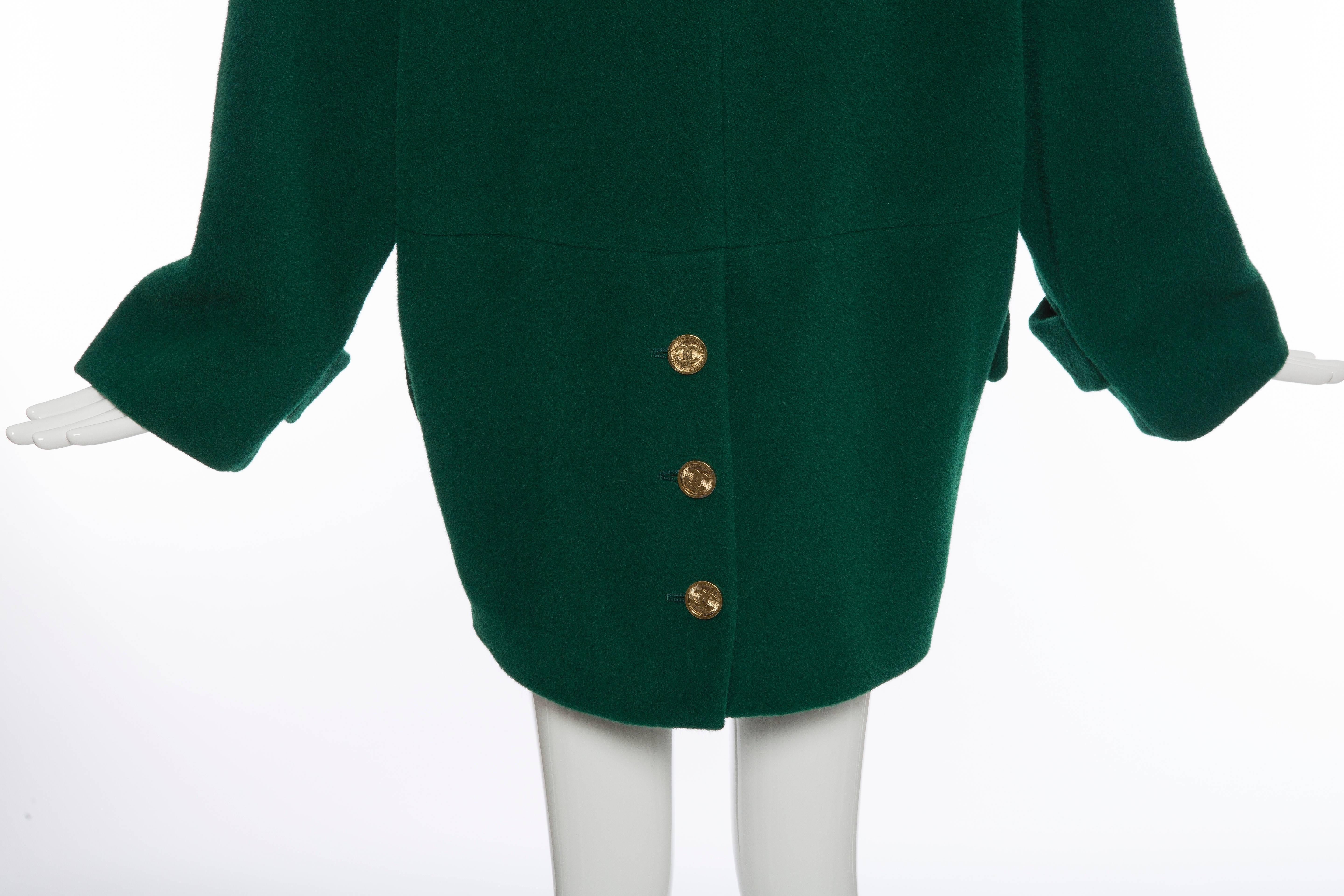 Chanel Emerald Green Wool Double Breasted Cocoon Coat, Circa 1980's 1