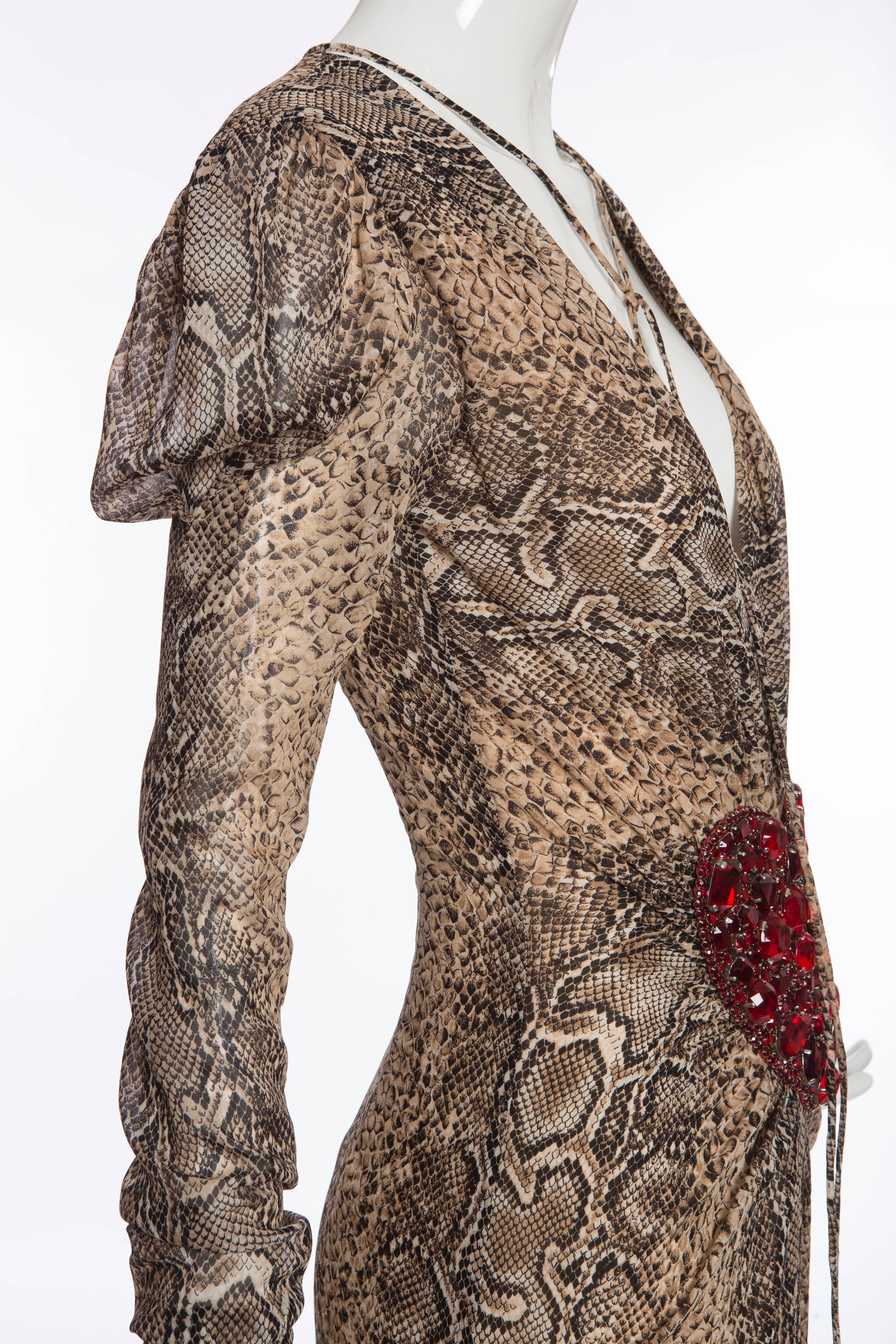 Dolce & Gabbana Silk Snake Print Dress With Diamanté Heart, Spring 2005 2