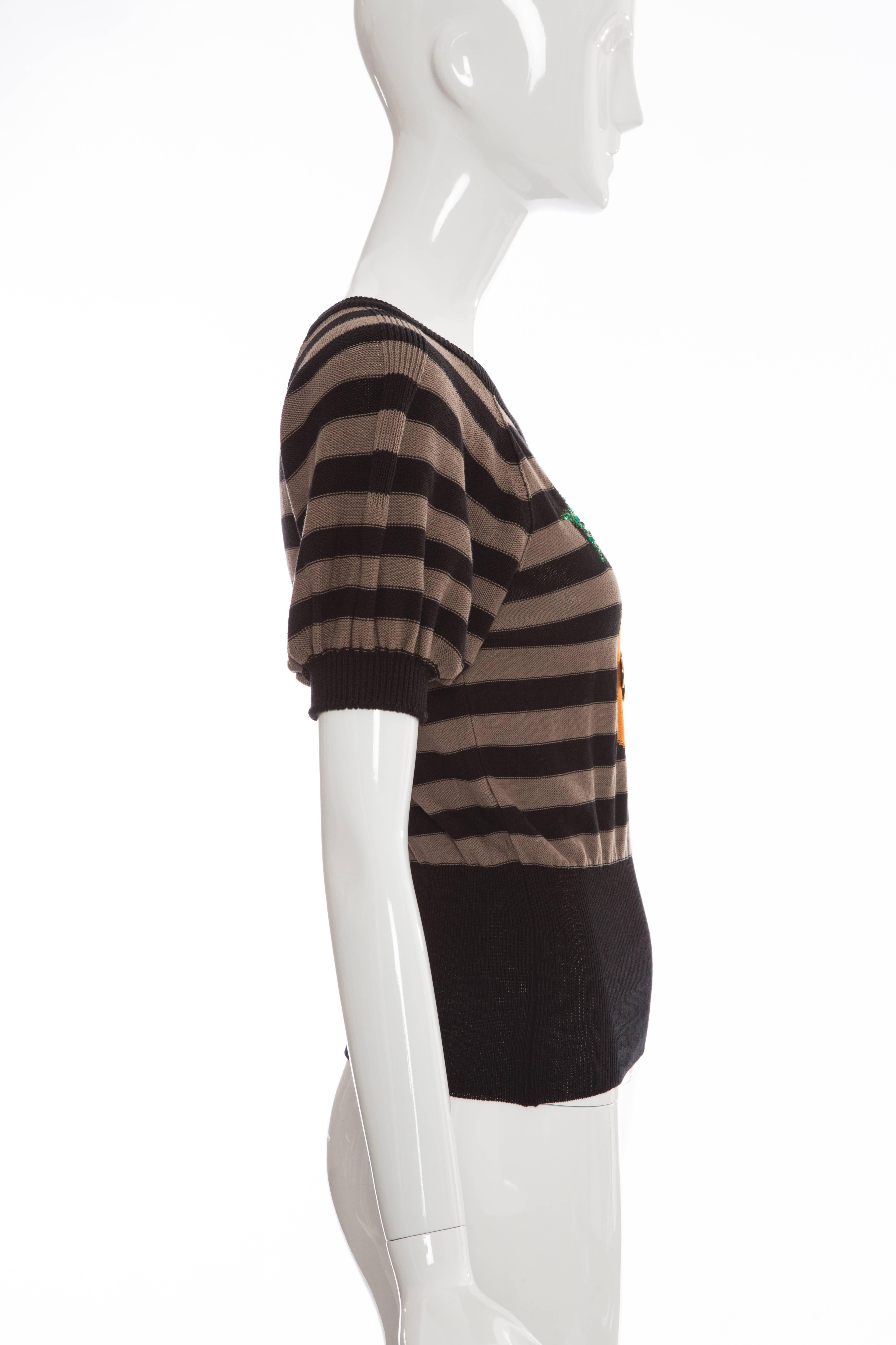 Black Sonia Rykiel Striped Cotton Knit Sweater, Spring - Summer 2005