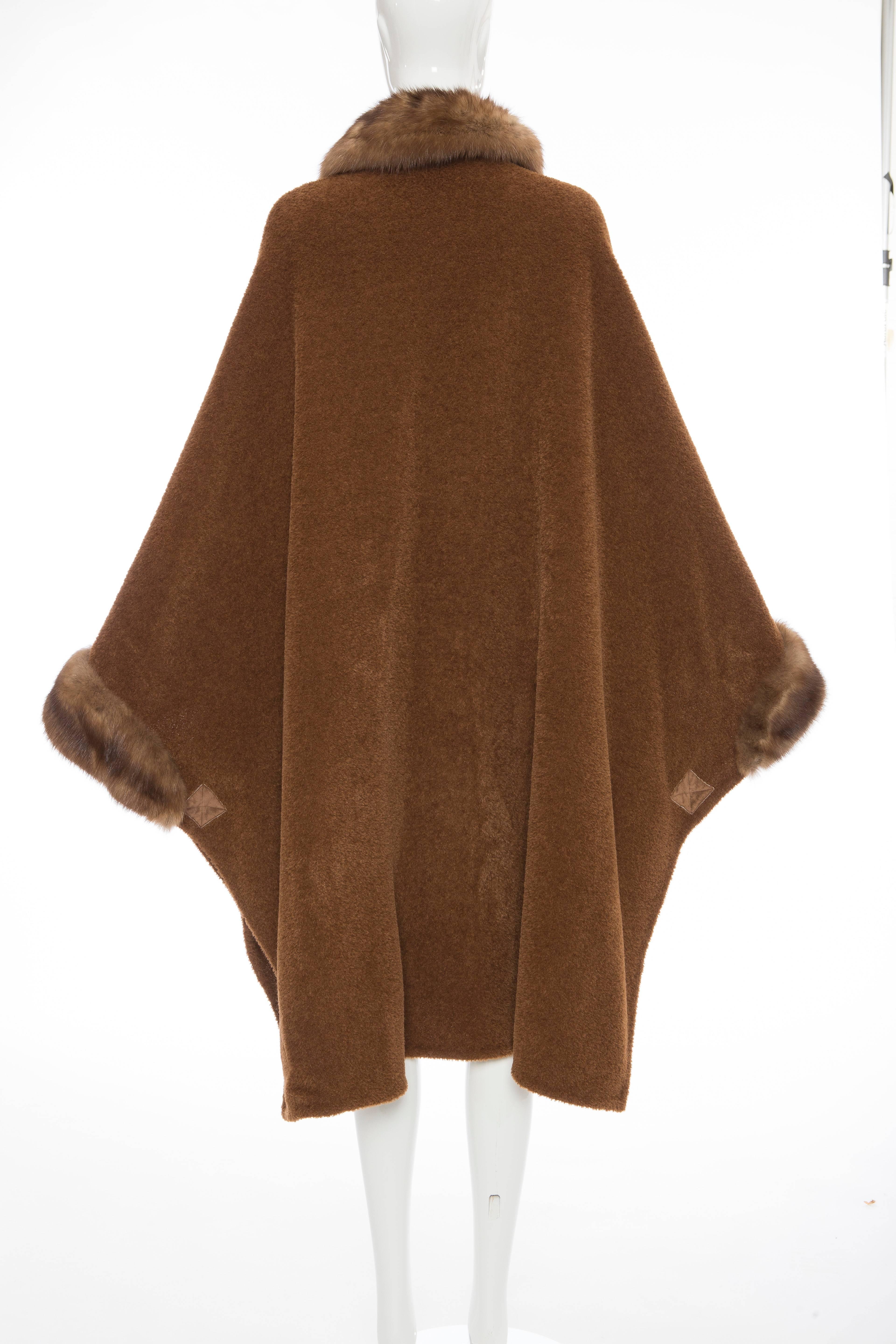 Revillon Alpaca Button Front Cloak - Cape With Sable Trim, Late 20th Century 1