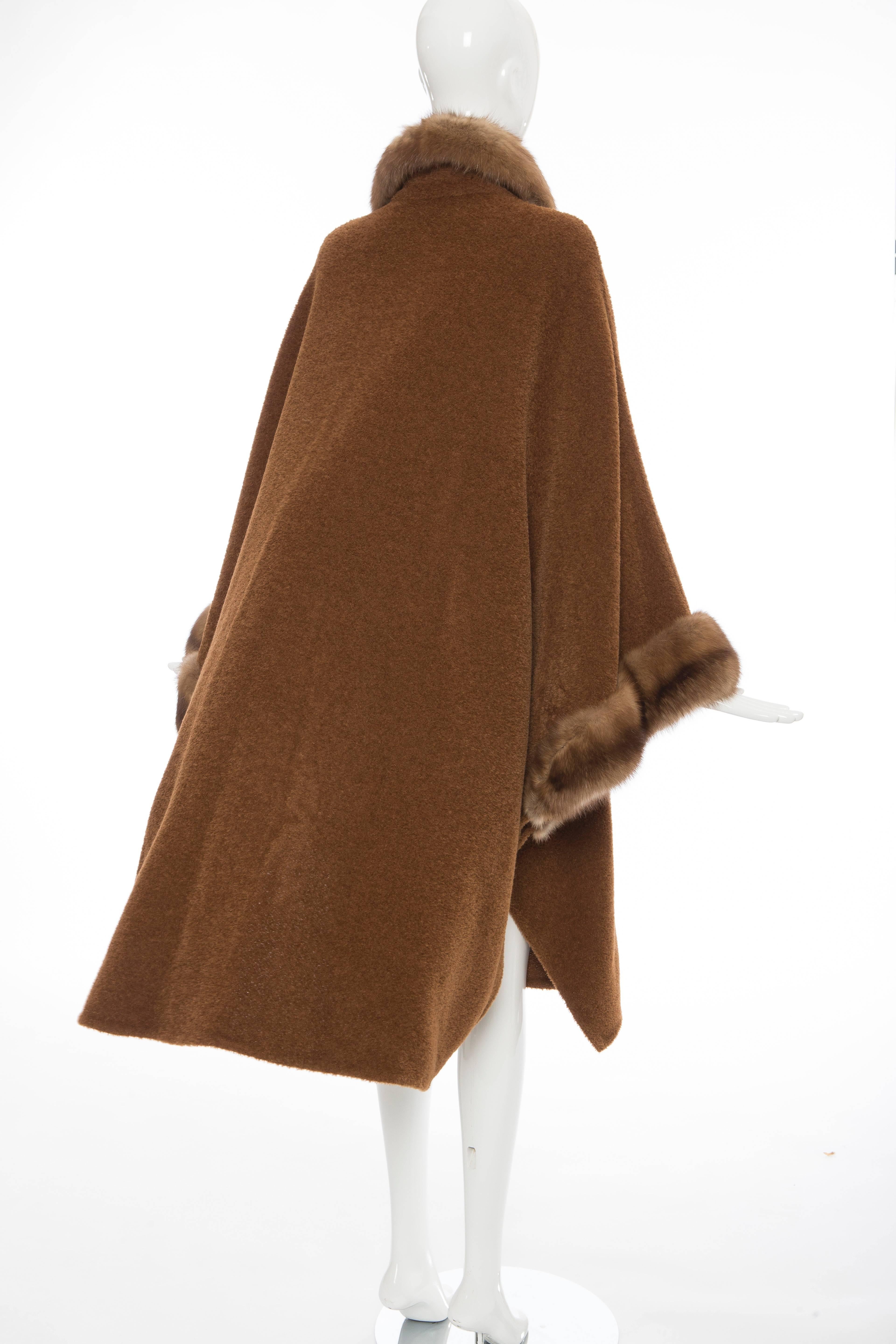 Revillon Alpaca Button Front Cloak - Cape With Sable Trim, Late 20th Century 2