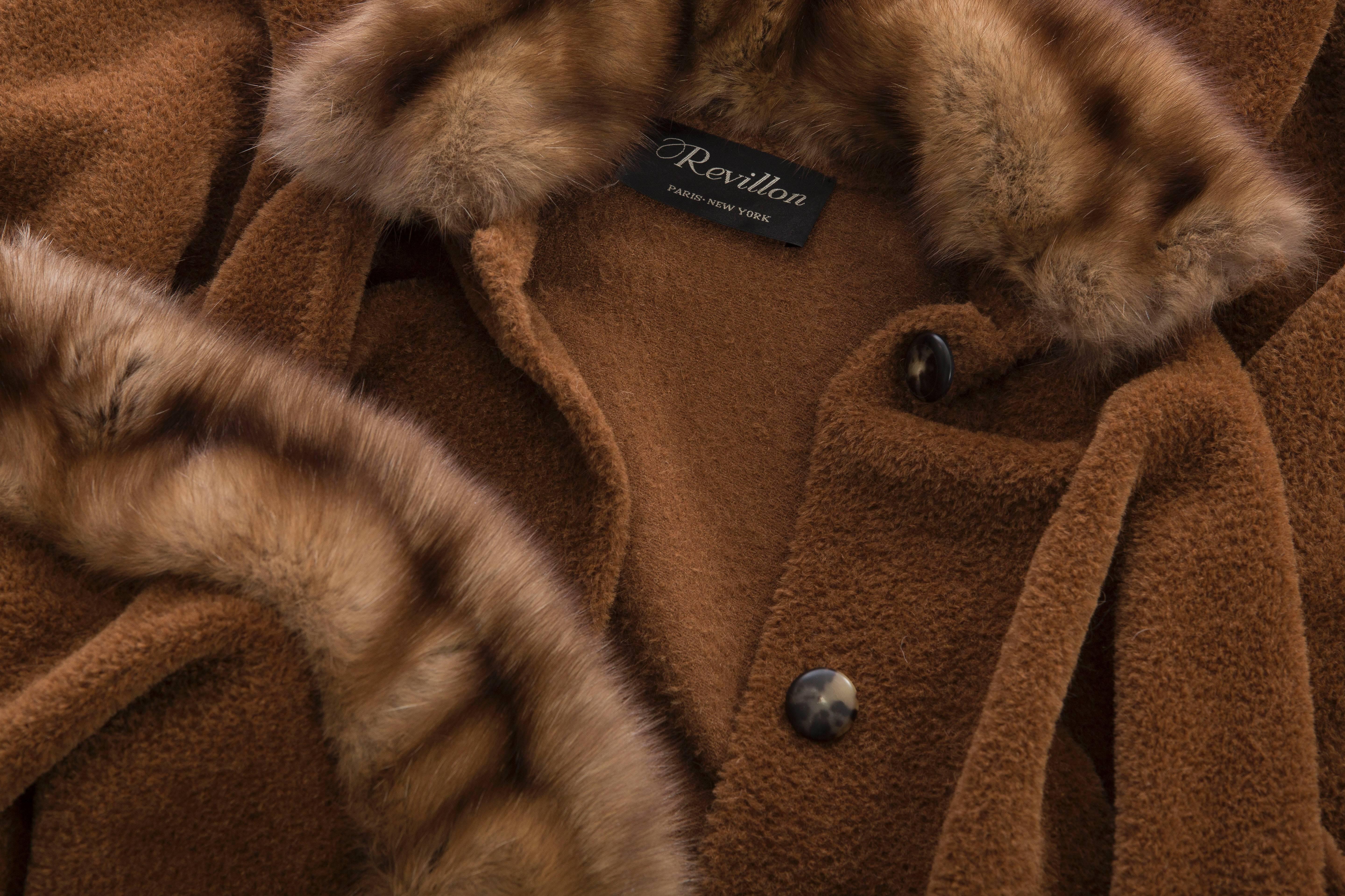 Revillon Alpaca Button Front Cloak - Cape With Sable Trim, Late 20th Century 3