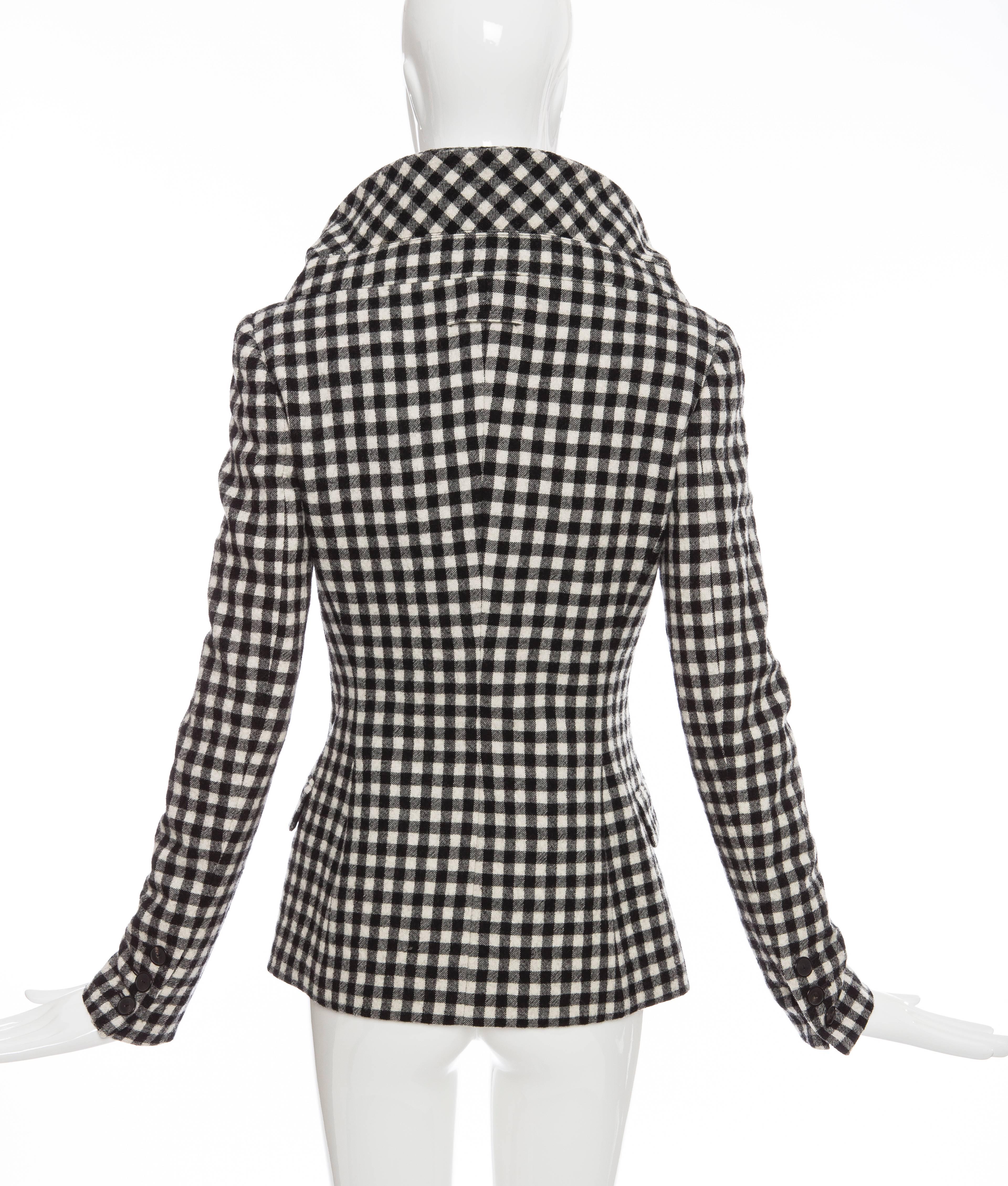 Black Jean Paul Gaultier Wool Buffalo Check & Embroidered Satin Jacket, Fall 2010 For Sale