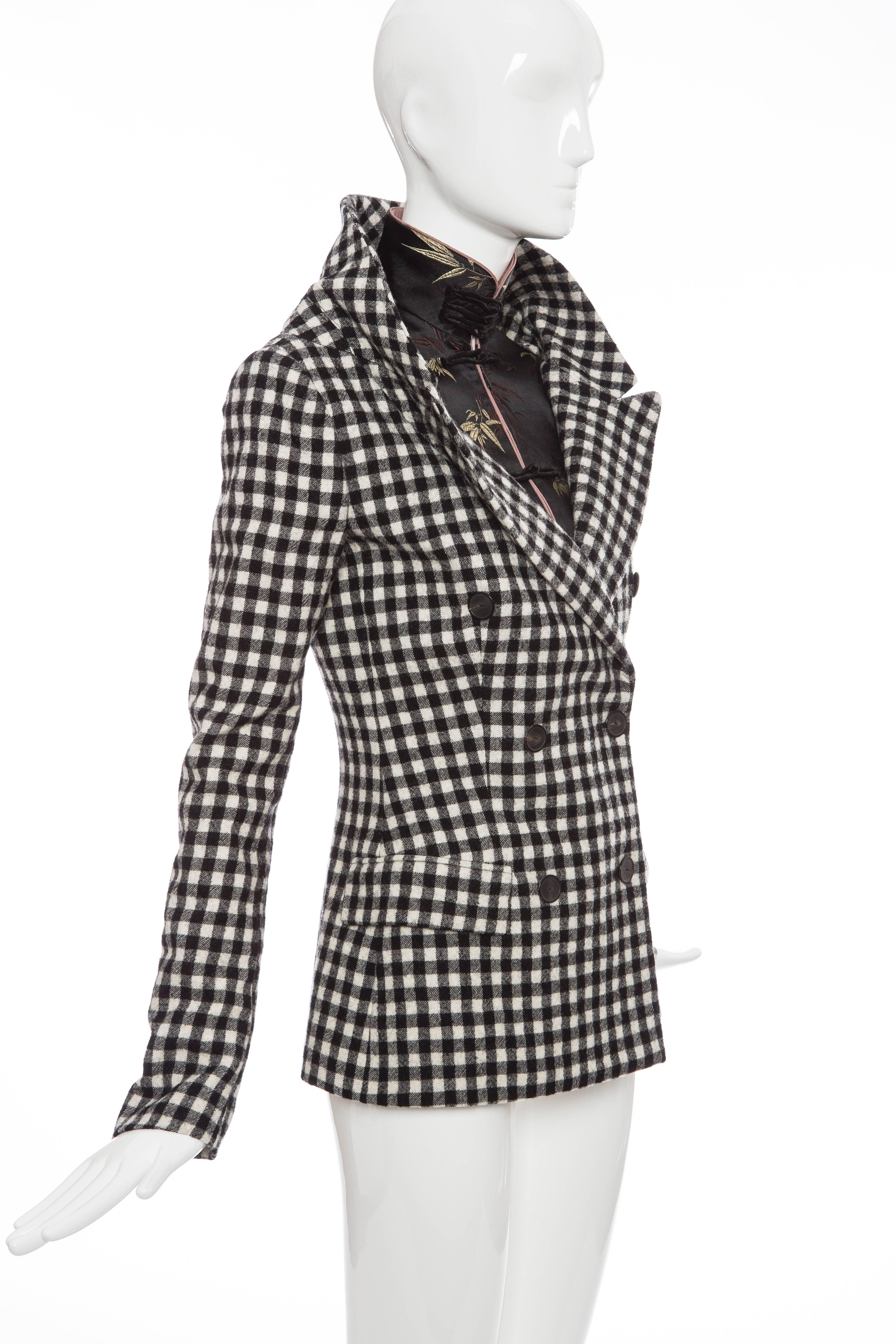 Jean Paul Gaultier Wool Buffalo Check & Embroidered Satin Jacket, Fall 2010 In Excellent Condition For Sale In Cincinnati, OH