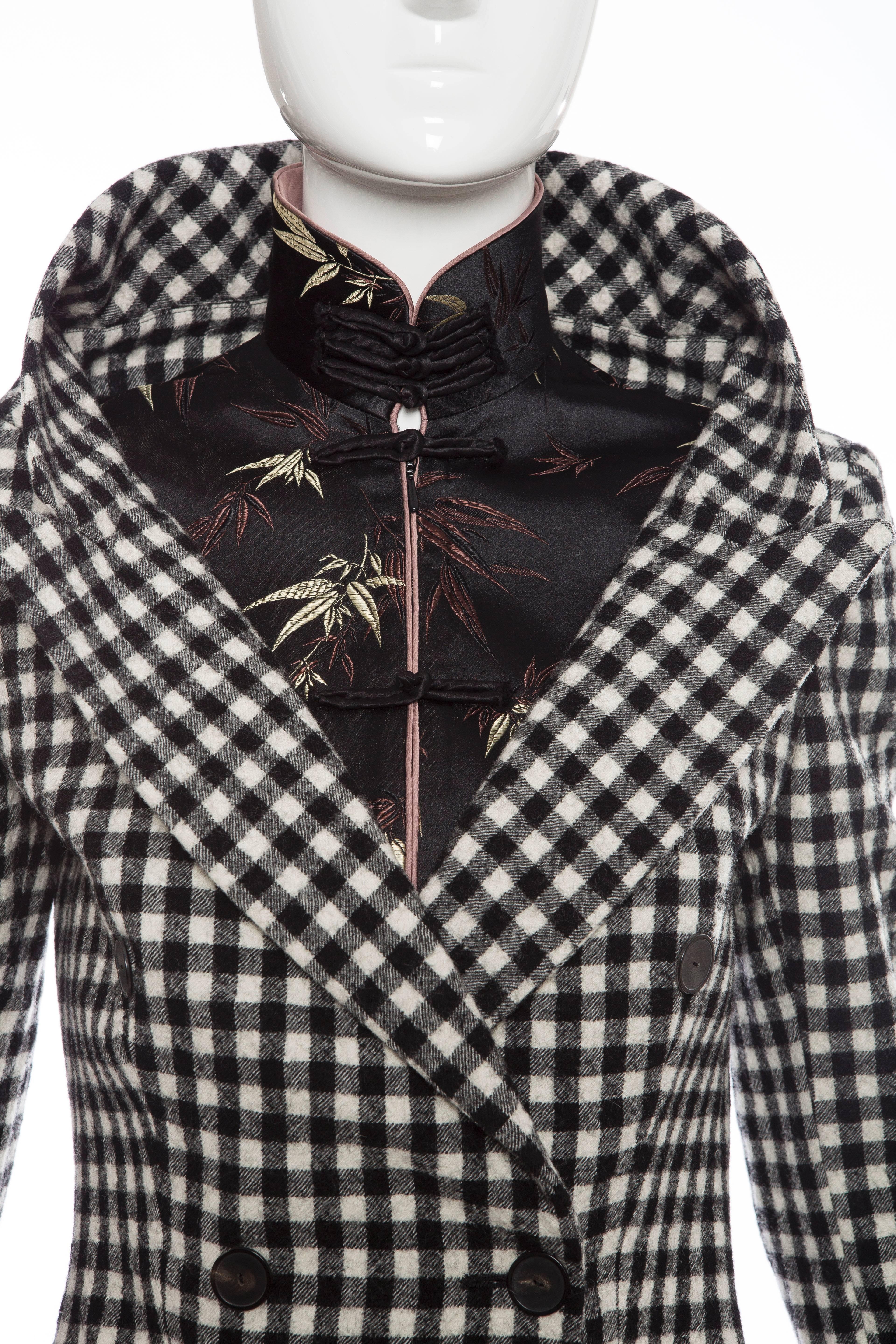 Women's Jean Paul Gaultier Wool Buffalo Check & Embroidered Satin Jacket, Fall 2010 For Sale