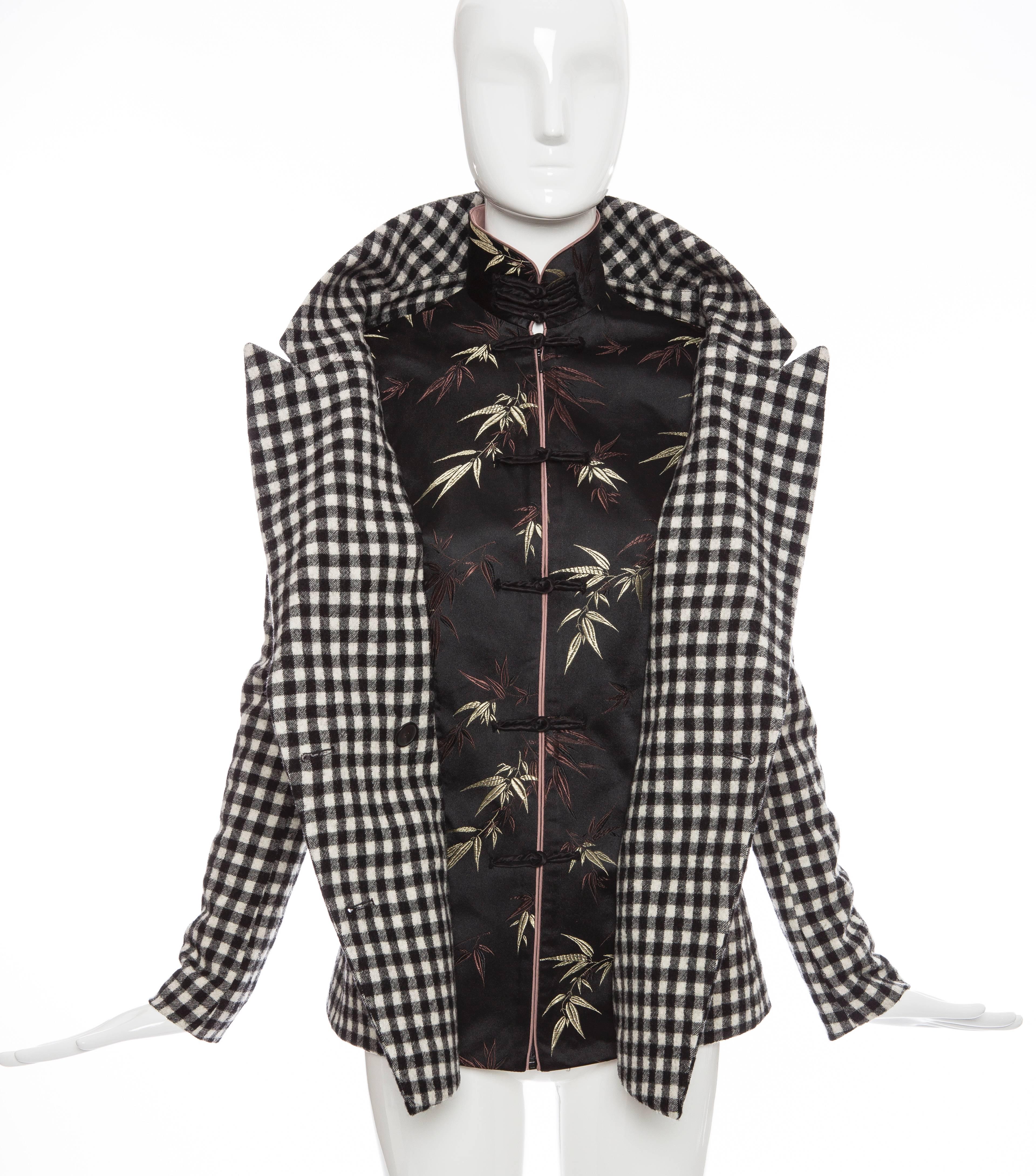 Jean Paul Gaultier Wool Buffalo Check & Embroidered Satin Jacket, Fall 2010 For Sale 1