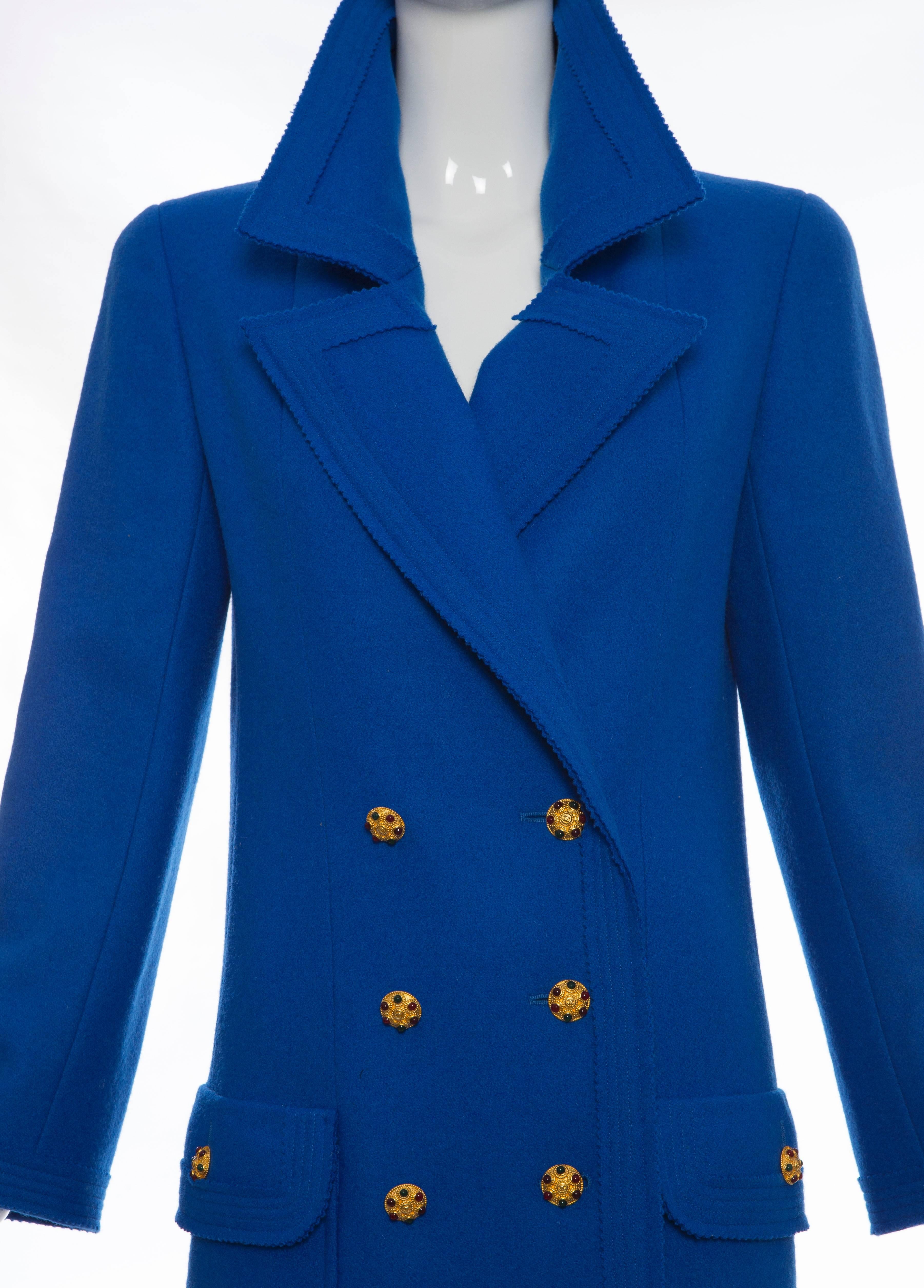 Chanel Royal Blue Wool Double - Breasted Coat Maison Gripoix Buttons, Fall 1996 2