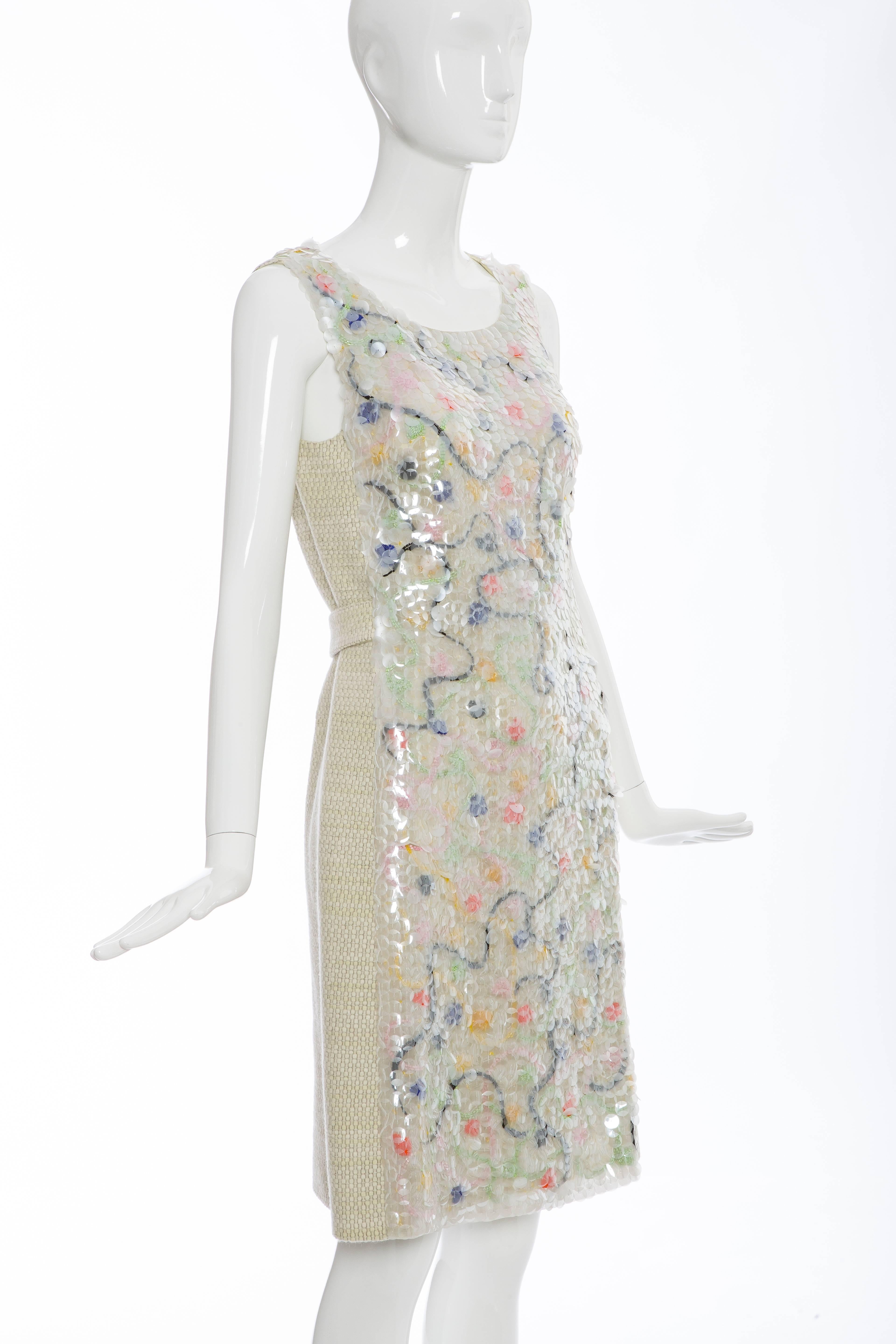 Women's Chanel Wool Tweed Dress Clear Paillettes & Bead Embroidery, Fall 2001