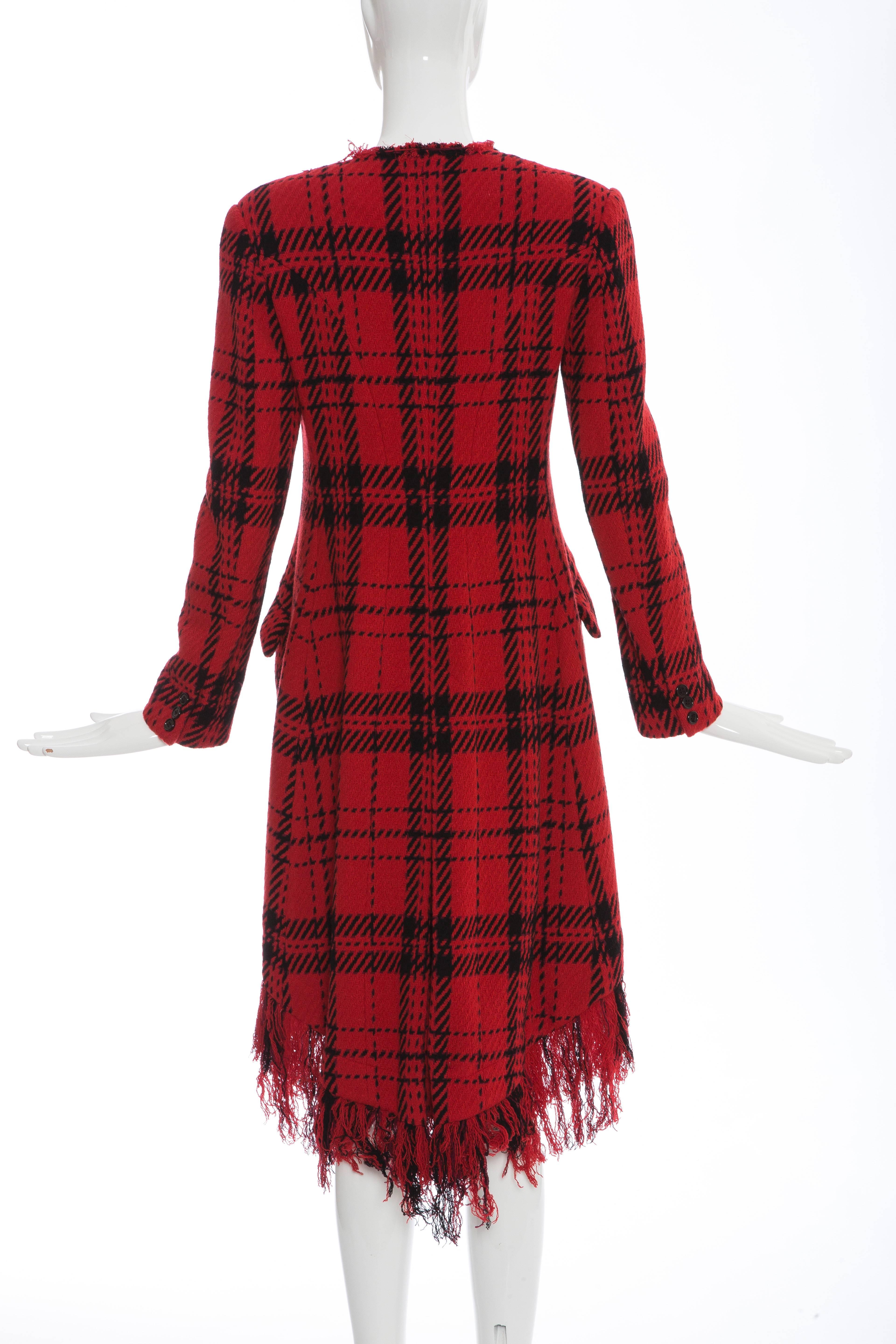 Women's Yohji Yamamoto Red And Black Wool Tartan Fringed Jacket, Autumn - Winter 2003