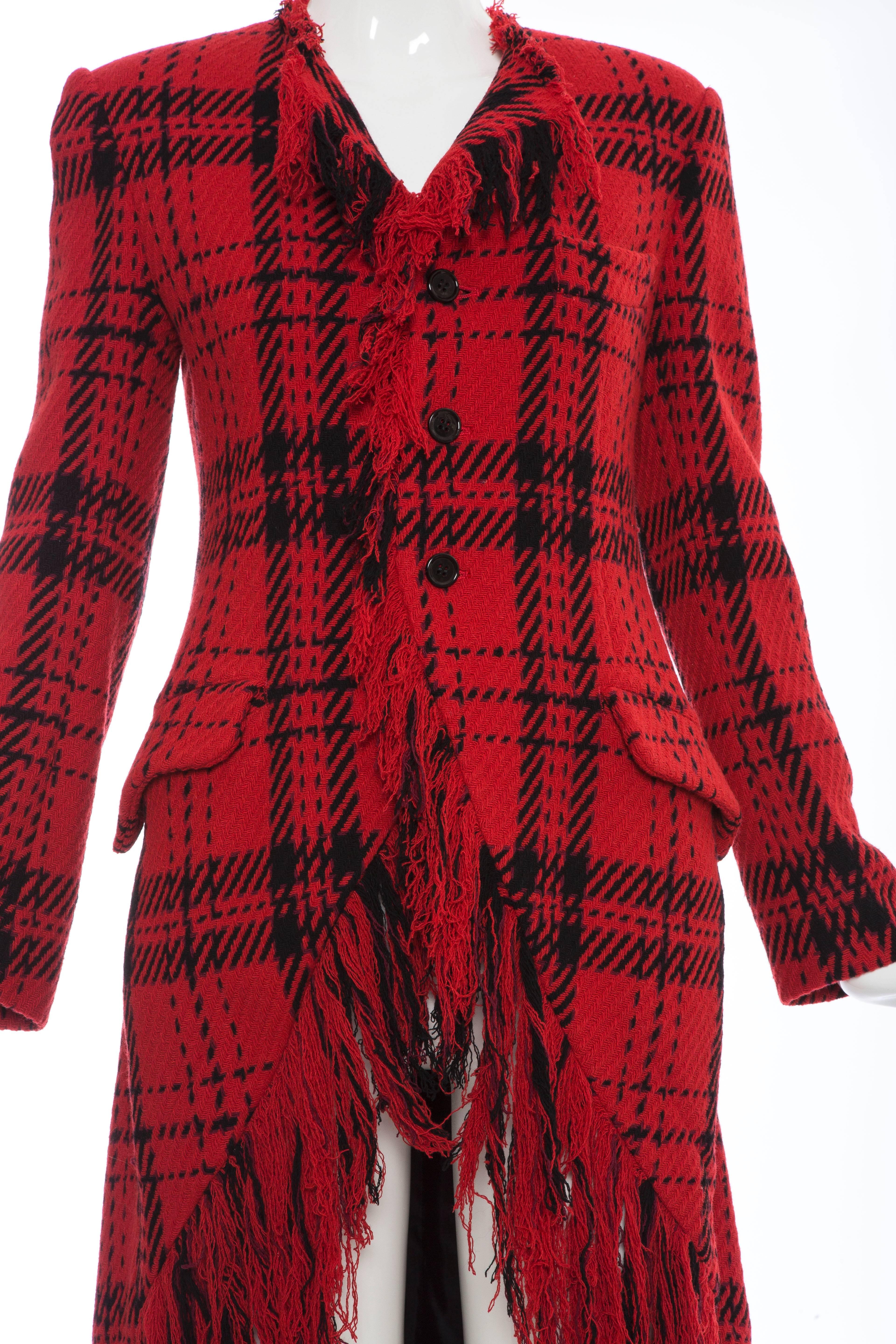 Yohji Yamamoto Red And Black Wool Tartan Fringed Jacket, Autumn - Winter 2003 2